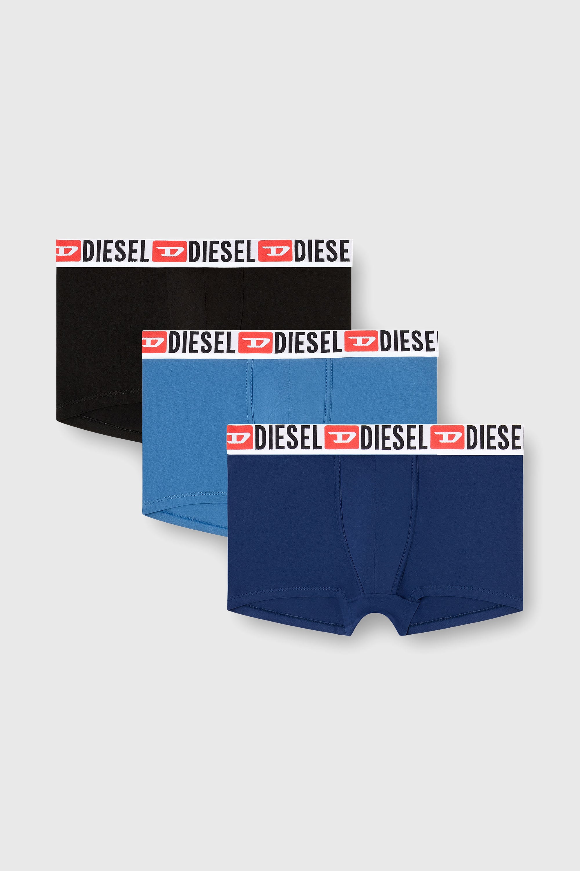 Diesel - UMBX-DAMIENTHREEPACK, Man's Three-pack of all-over logo waist boxers in Blue/Black - 1