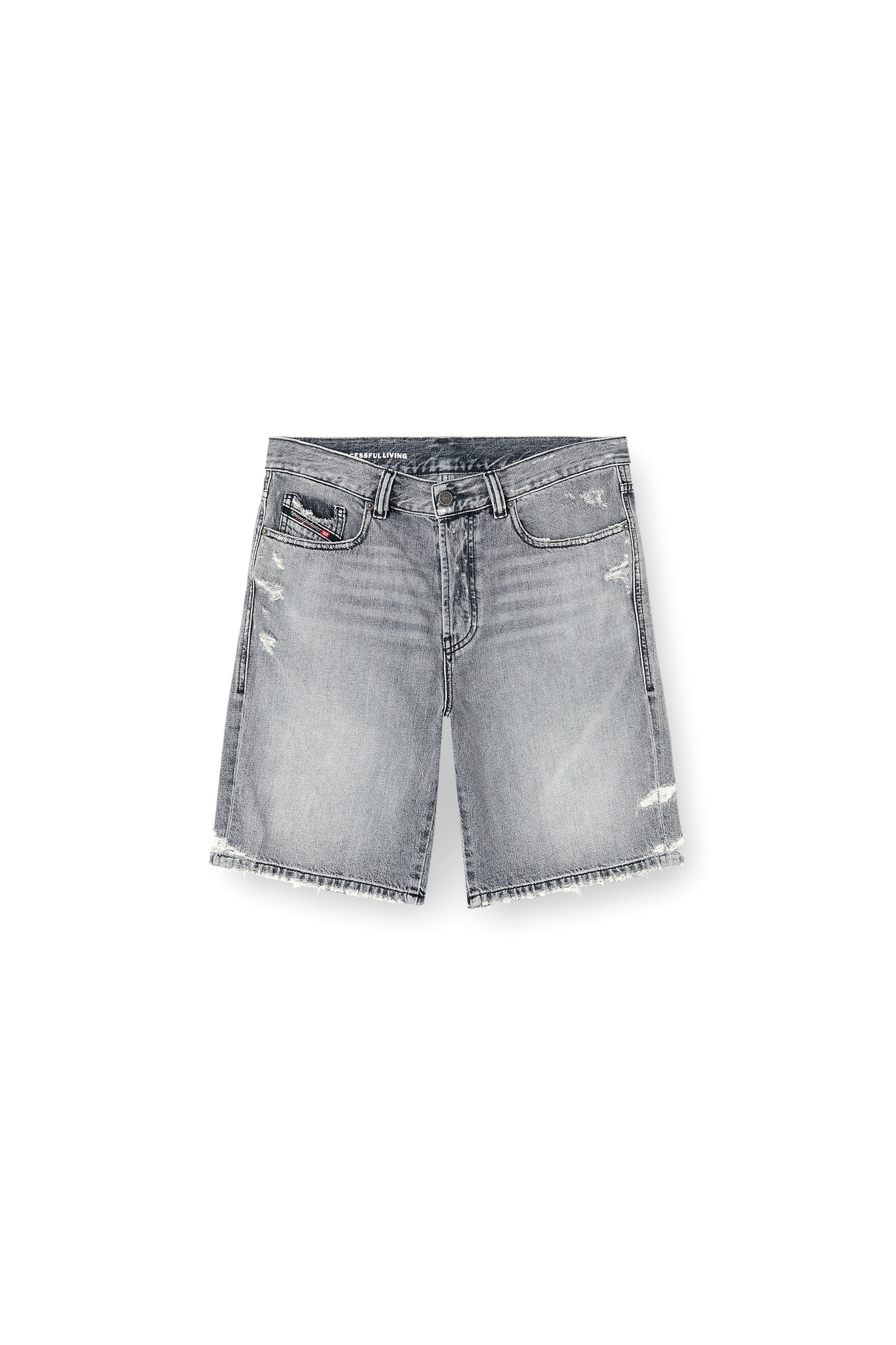 Diesel - REGULAR-SHORT, Man's Denim shorts with frayed hems in Grey - 2