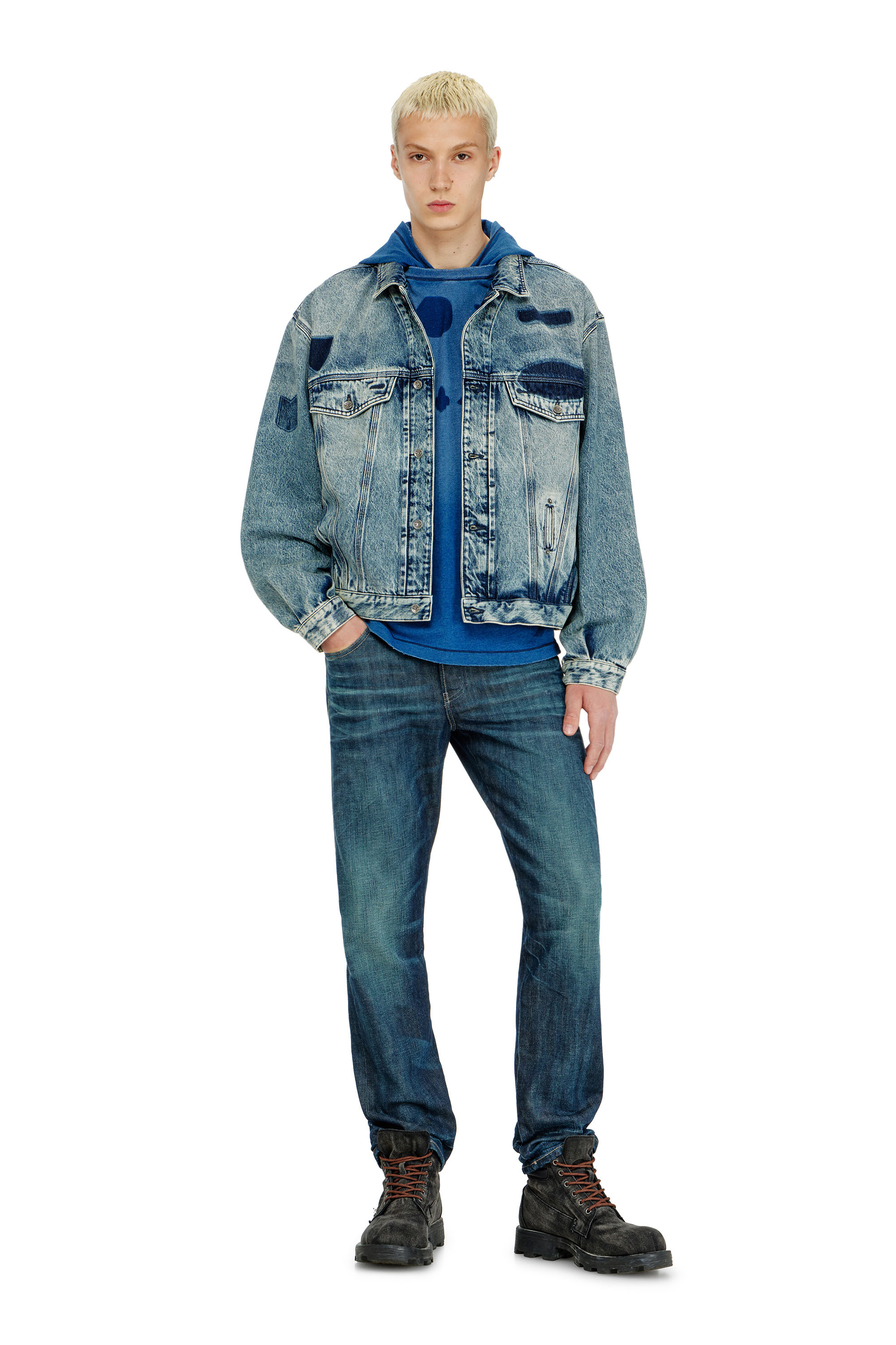 Diesel - D-DENVER-S2, Unisex's Trucker jacket with patch effects in Medium blue - 2