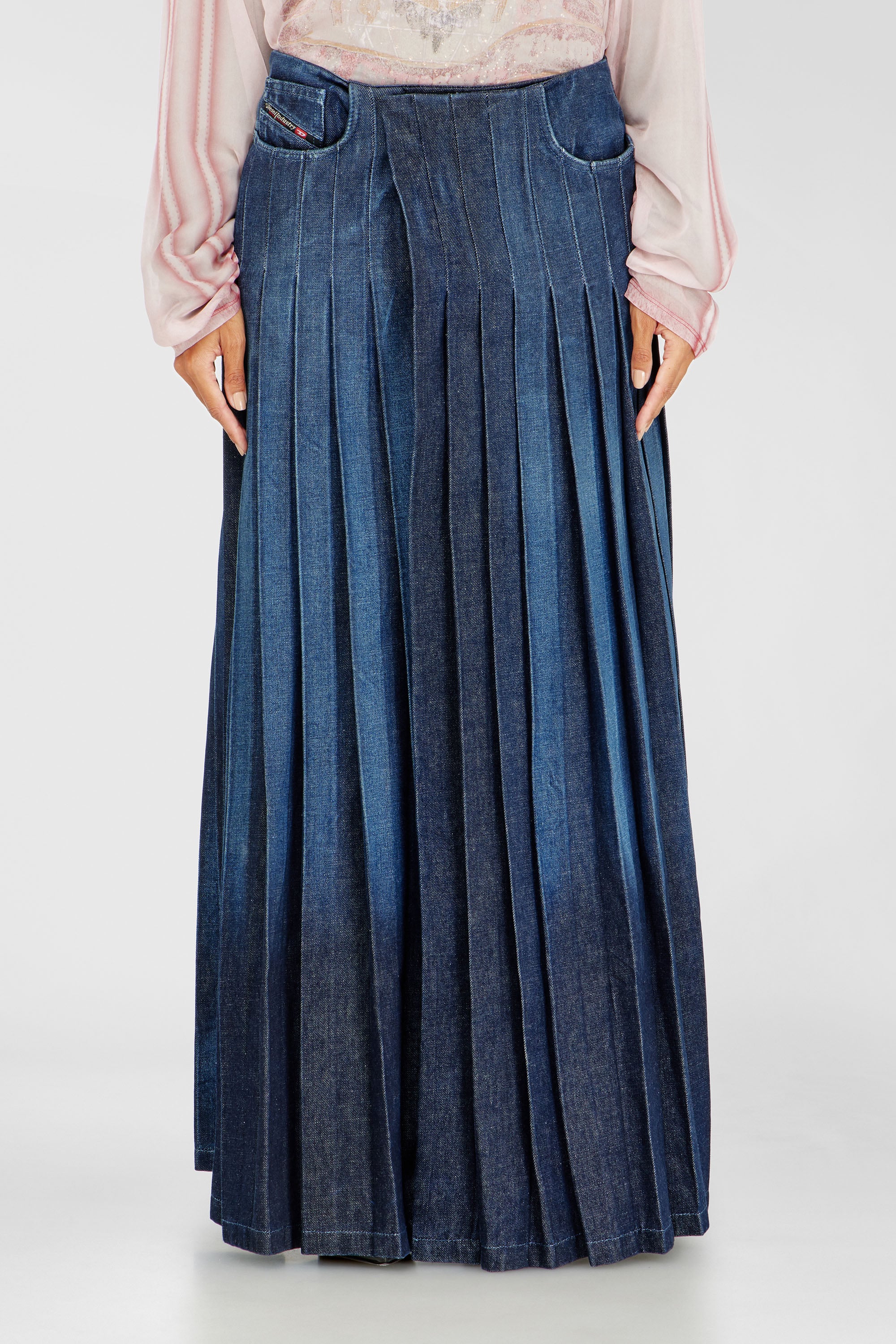 Diesel - D-QUILTY-FSJ1, Unisex's Long wrap skirt in pleated denim in Dark Blue - 2