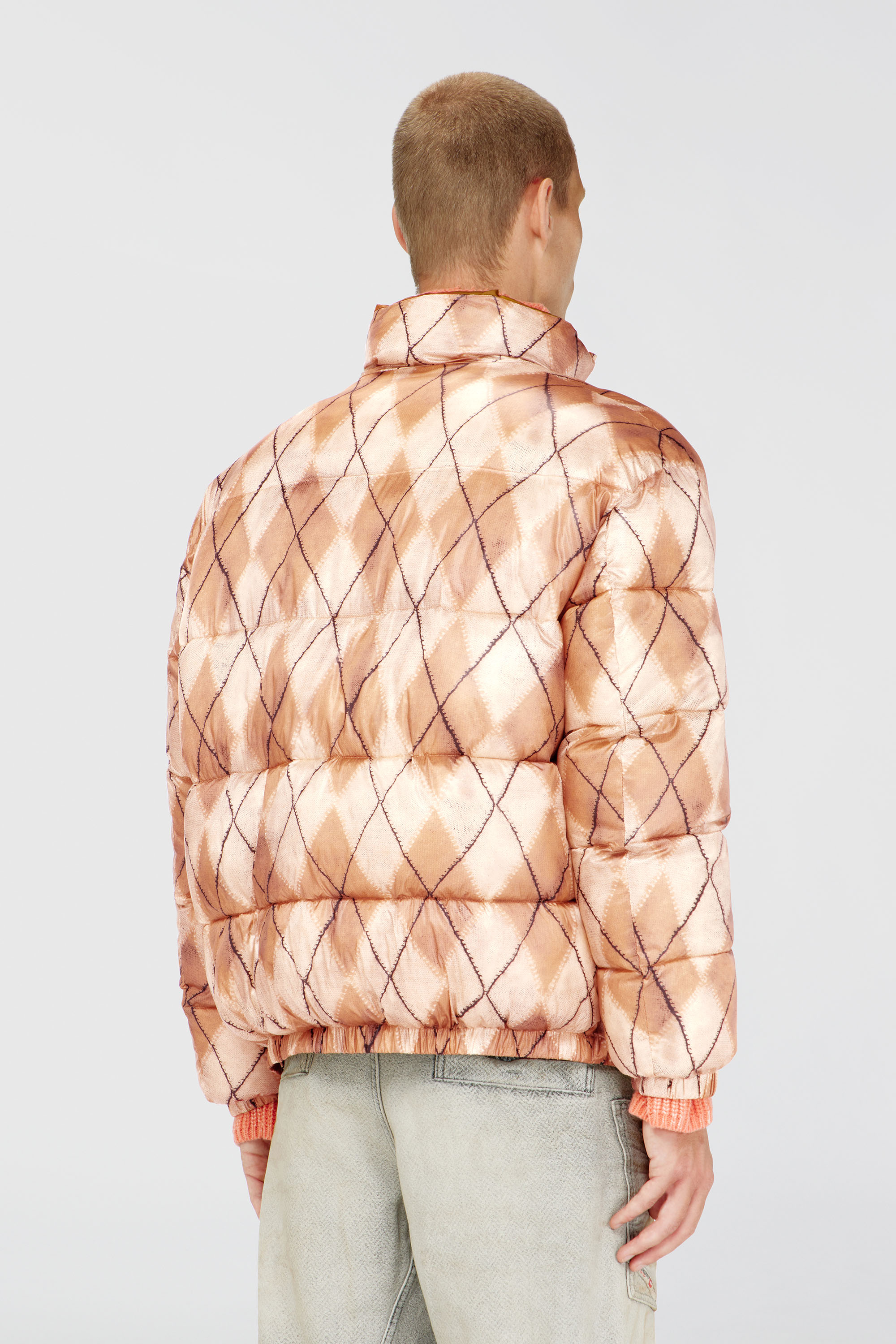 Diesel - W-BOURB-DLCK, Man's Reversible puffer jacket with argyle print in Beige/Grey - 4