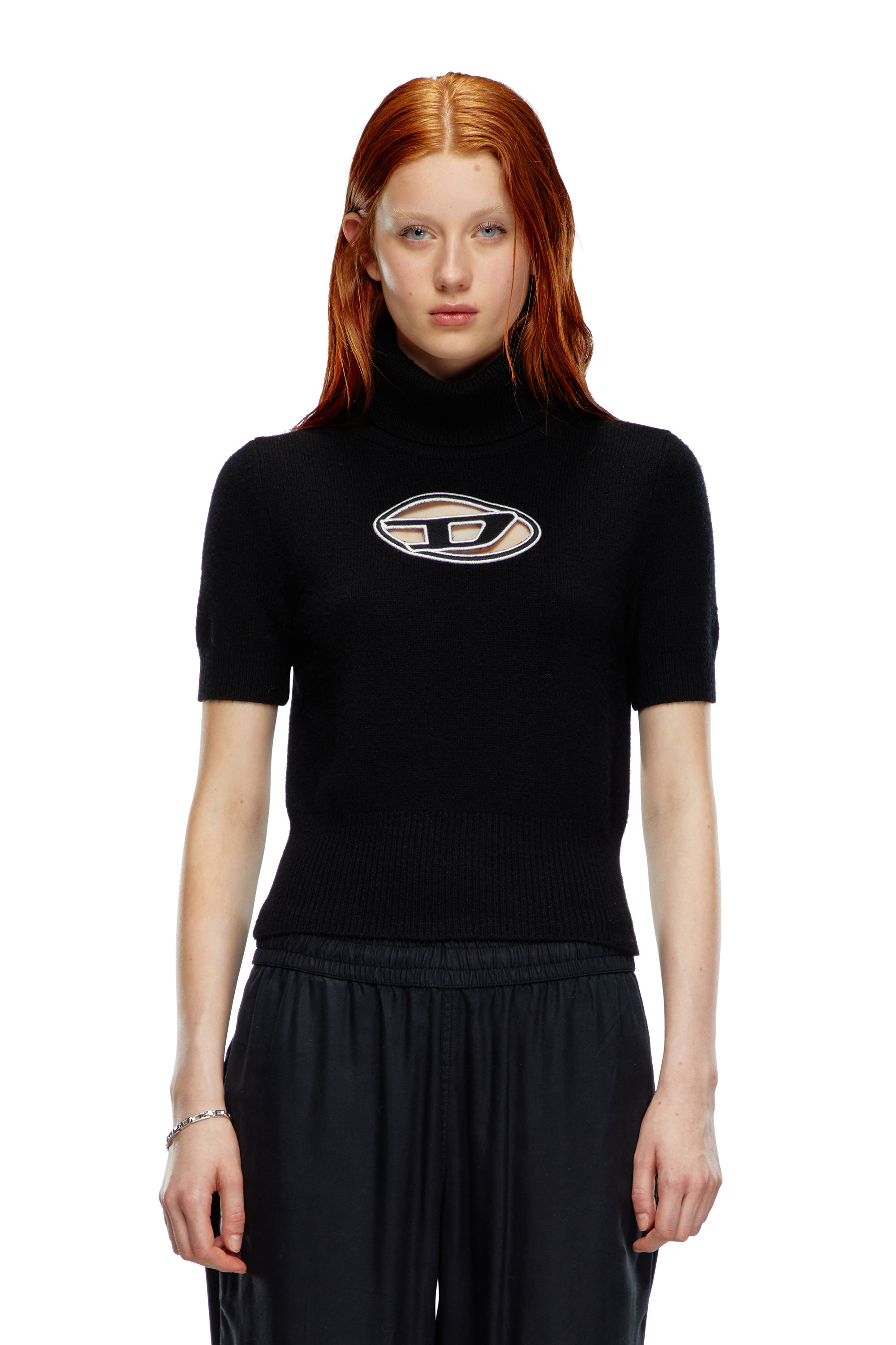 Diesel - M-ARGARET, Woman Short-sleeve jumper with cut-out logo in Black - Image 4