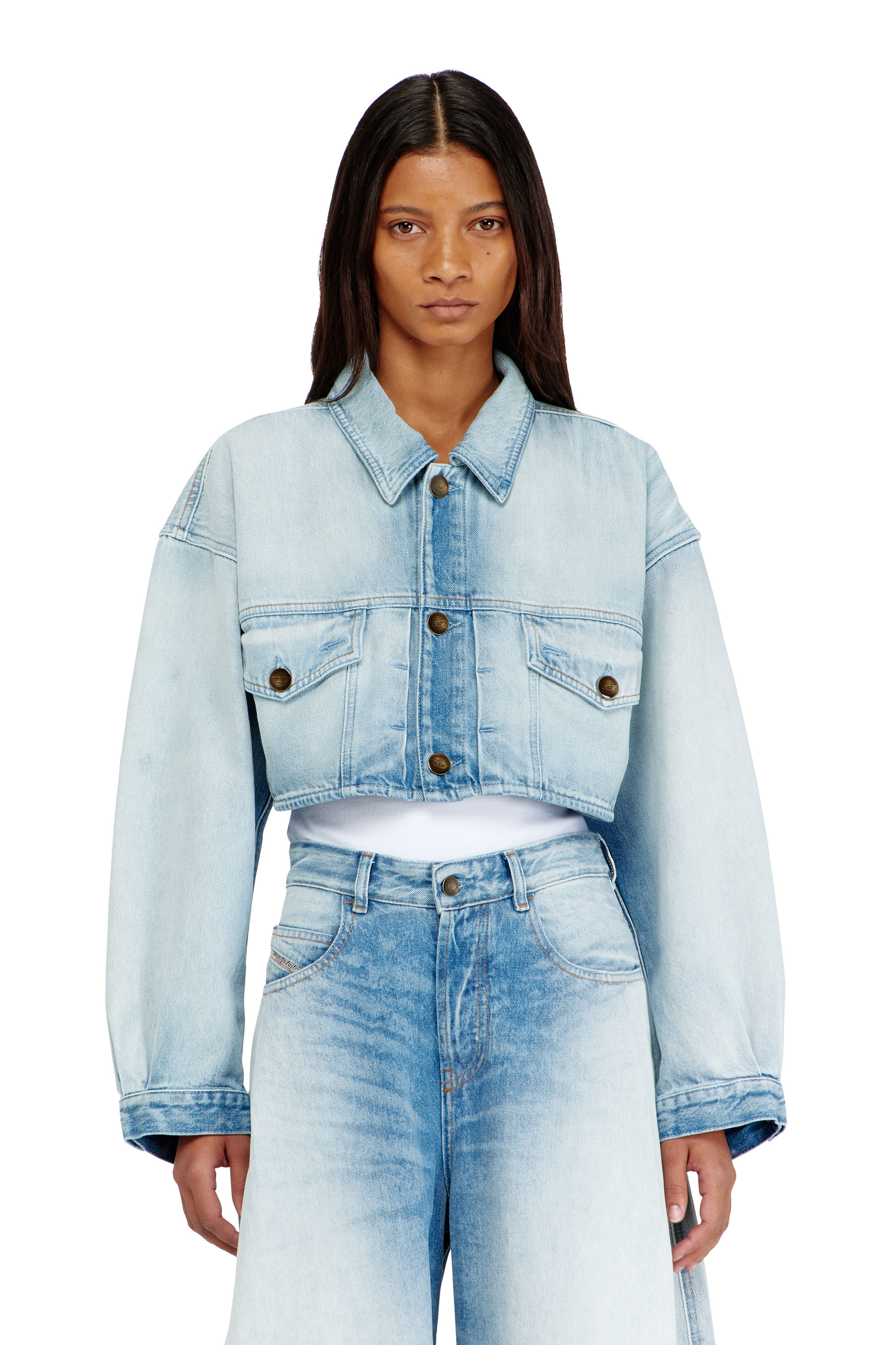Diesel - DE-MALLEY-S, Woman's Oversized cropped trucker jacket in Light Blue - 1