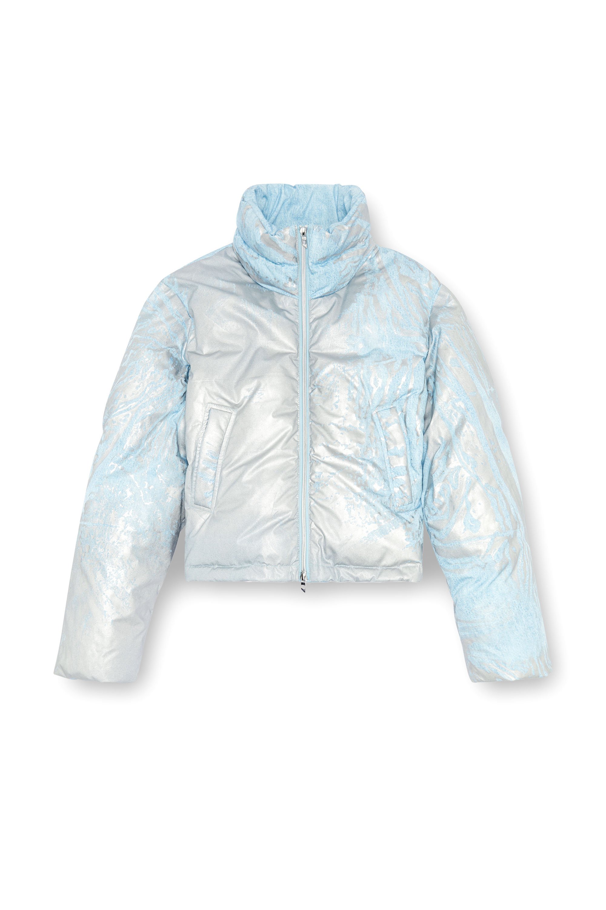 Diesel - W-HIMSY, Woman's Cropped padded jacket with metallic effects in Silver/Blue - 3