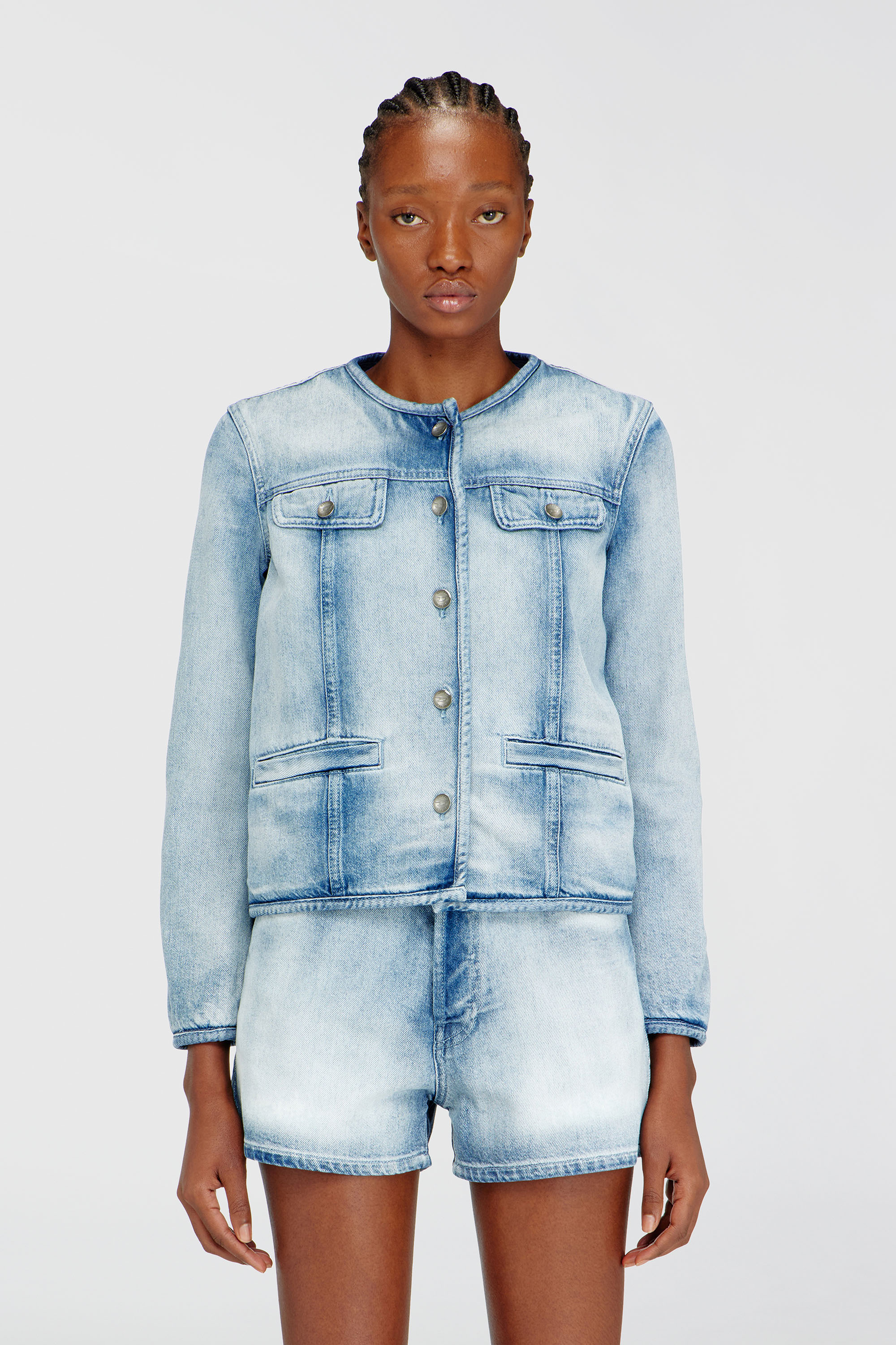 Diesel - DE-GRAFY-FSI1, Woman's Jacket in medium-light skeleton denim in Light Blue - 1