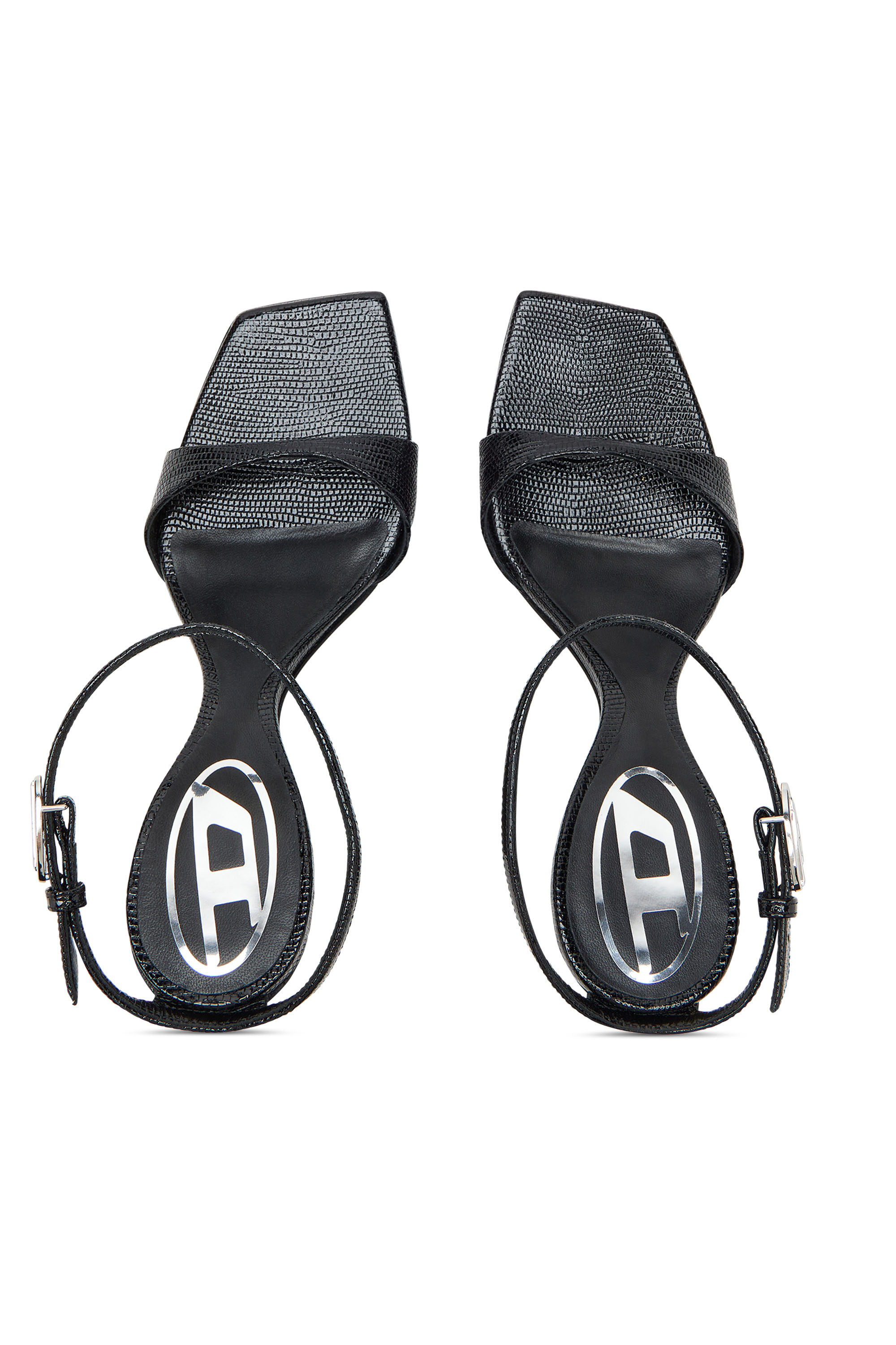 D-AMBER SANDAL WEDGE, Black Diesel - D-AMBER SANDAL WEDGE, Woman's D-Amber-Wedge sandals in lizard-effect leather in Black - 5