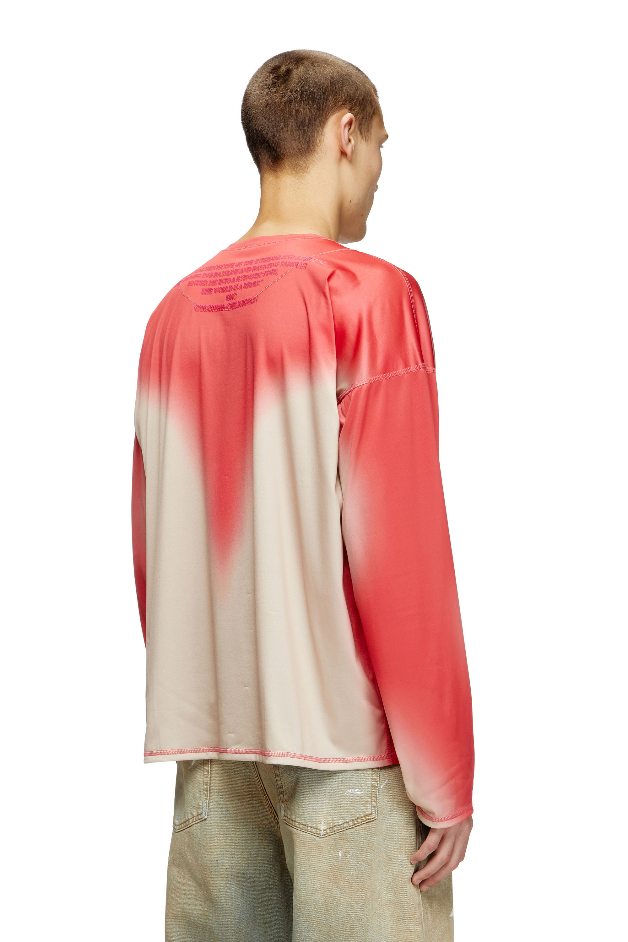 Diesel - T-OLAVI-BB, Unisex's Long-sleeve tech-jersey T-shirt with lyrics print in Pink - 4