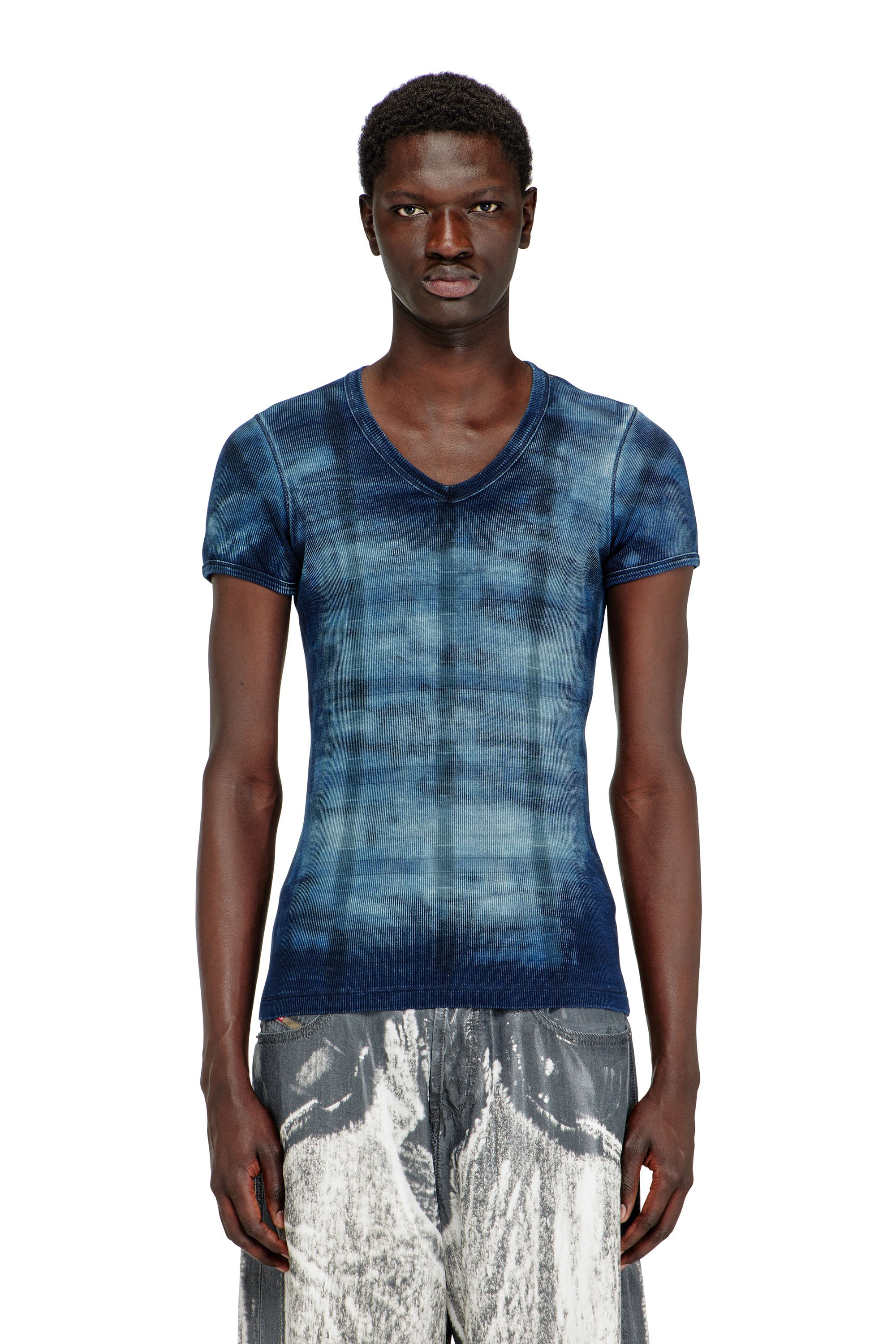 Diesel - T-LUUCAS, Man's X-ray top in check-print rib-jersey in Blue - 1