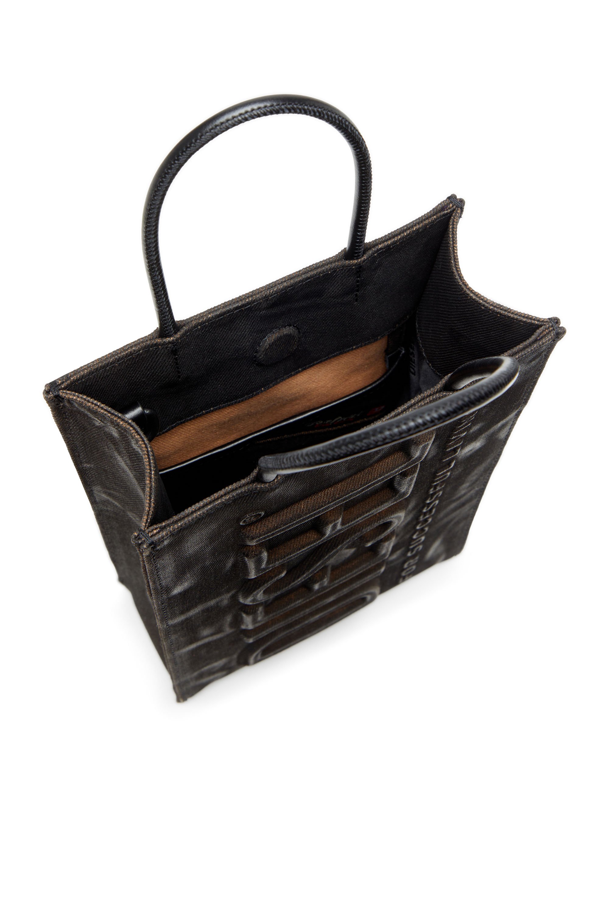 Diesel - LES SHOPPERS SHOPPER M X, Man's Les Shoppers-Tote bag in coated flocked denim in Black - 4