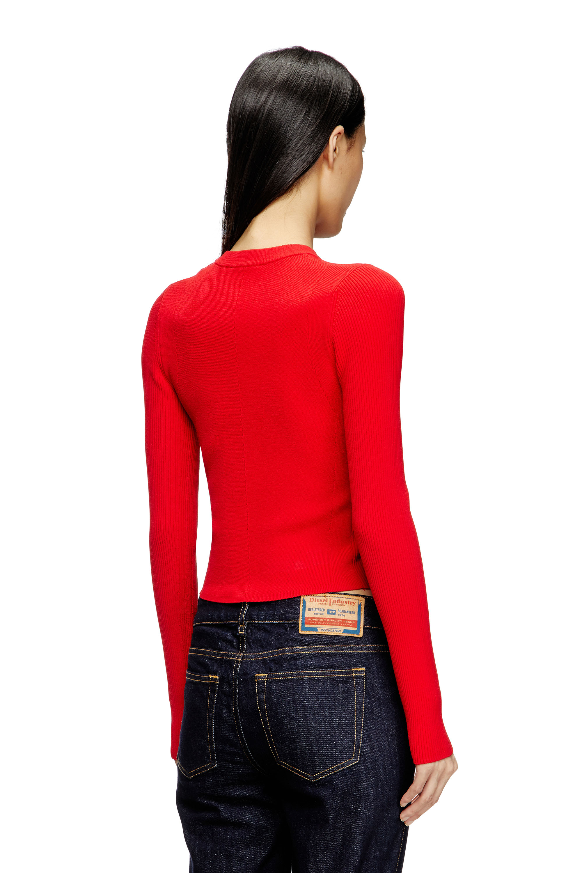 Diesel - M-VALARI, Woman's Rib-knit viscose-blend top with Oval D in Red - 4