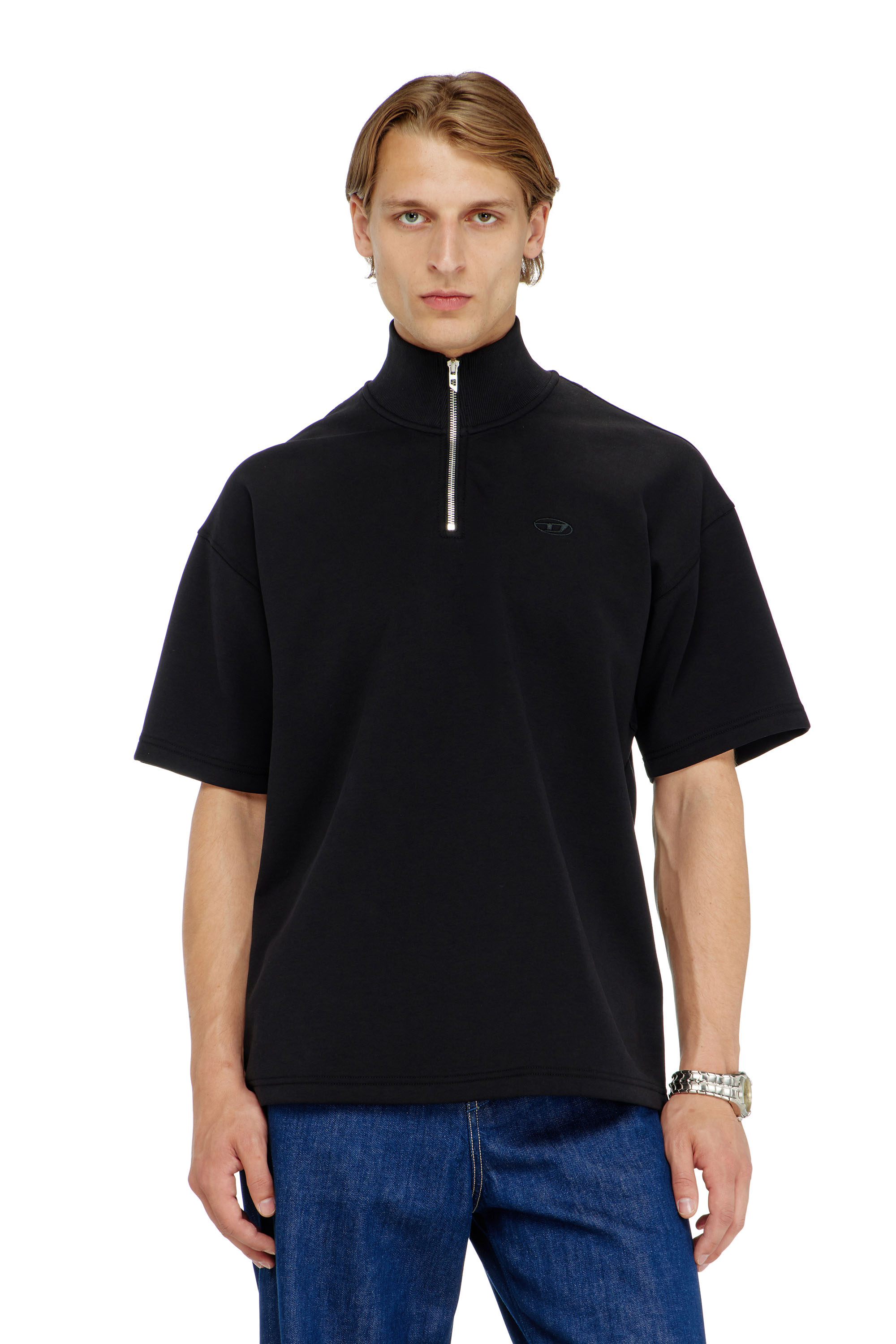 Diesel - S-CUBY, Man's Short-sleeve half-zip sweatshirt in light scuba in Black - 1