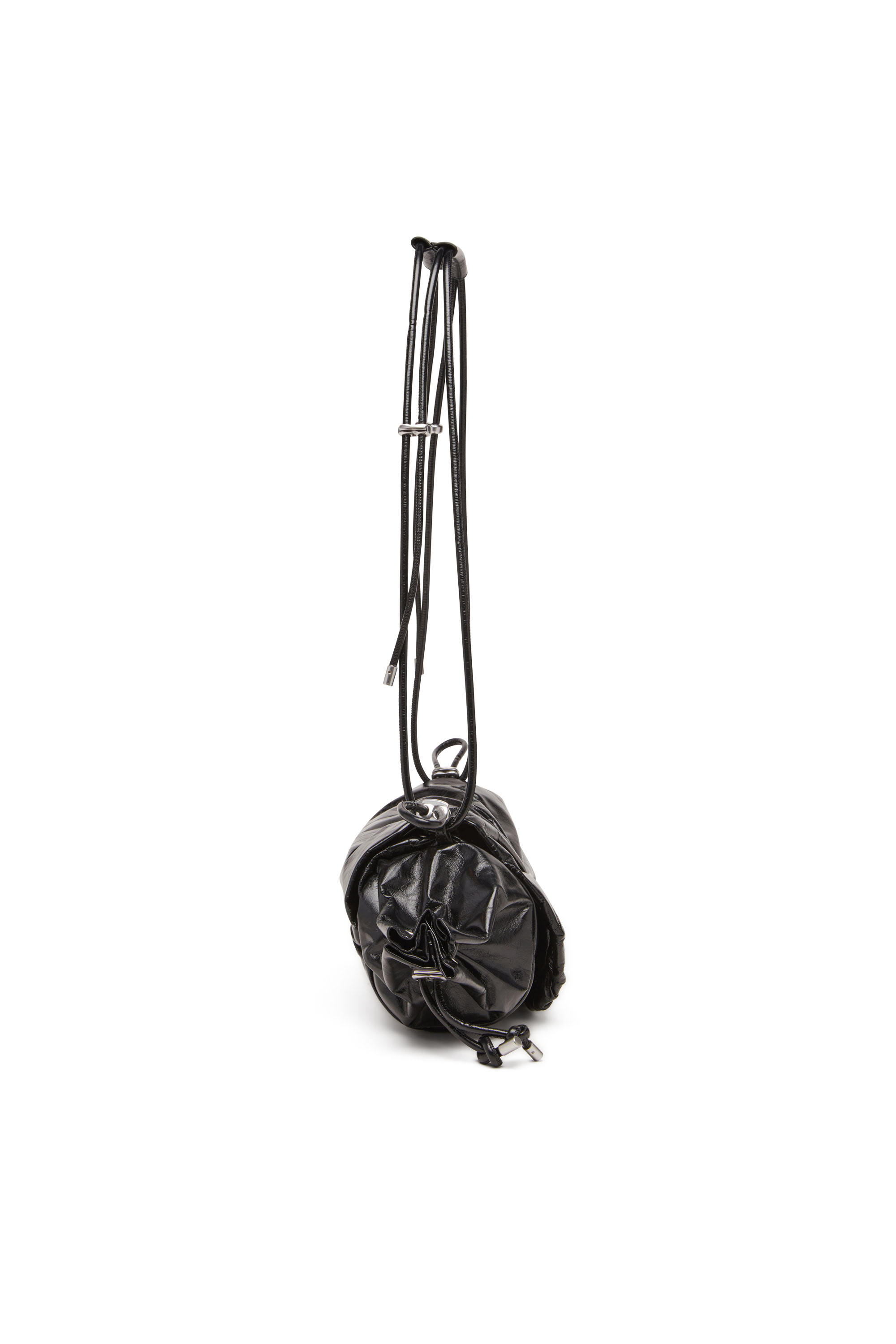 Diesel - SCRUNCH-D SHOULDER M, Woman's Scrunch-D M-Shoulder bag in shiny leather in Black - 4