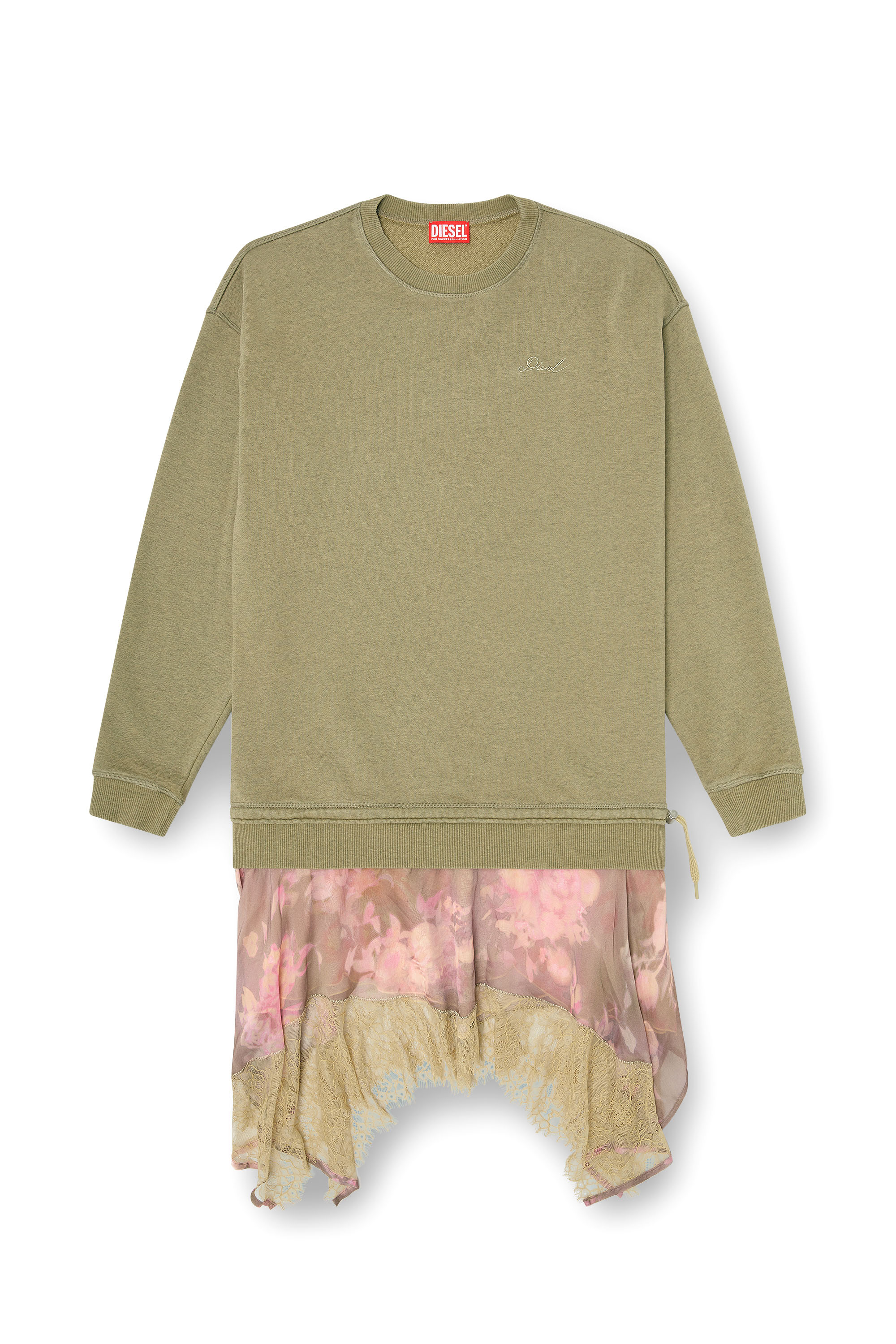Diesel - D-ORELY, Woman's Sweatshirt dress with chiffon and lace skirt in Pink/Green - 3