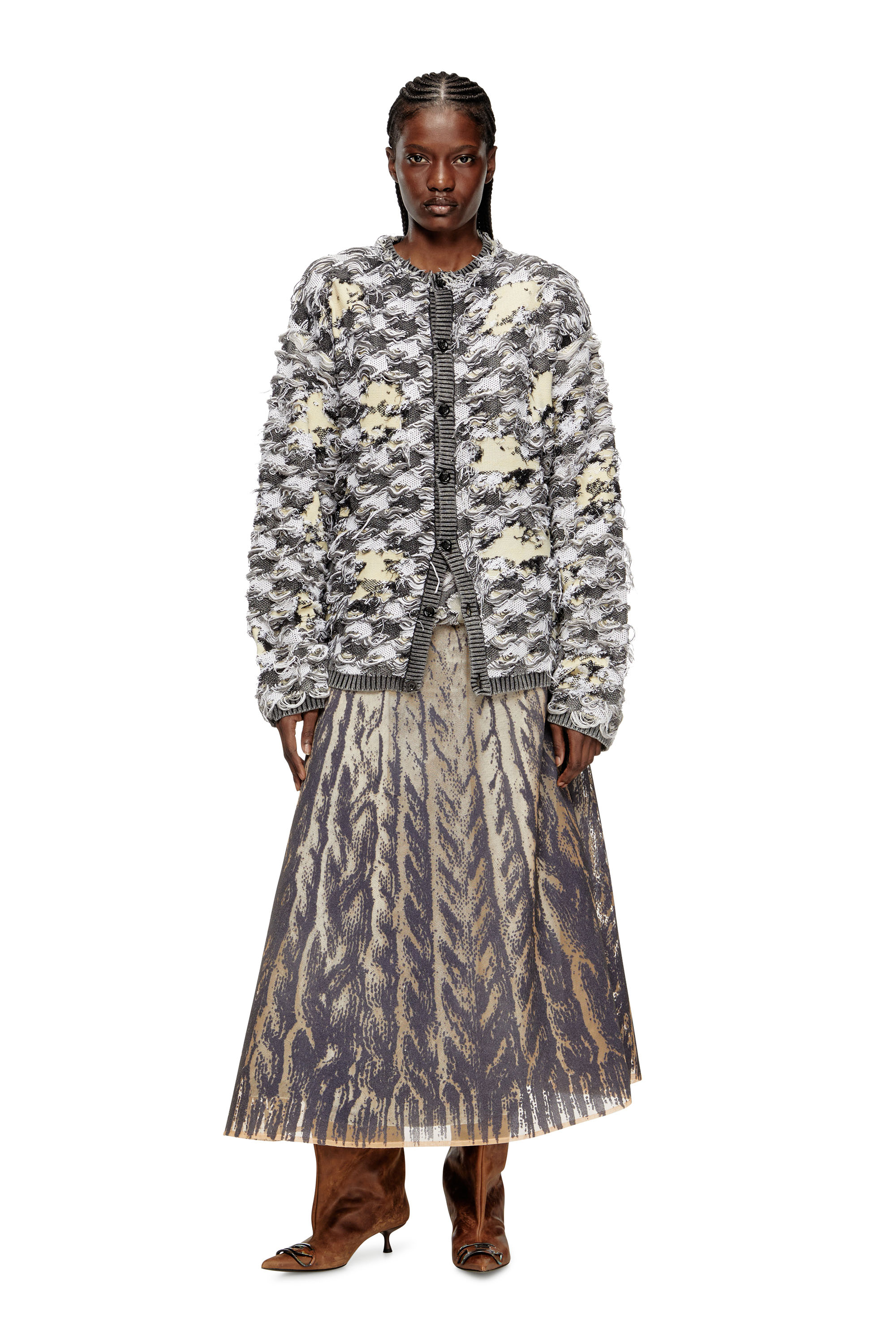 O-RIUNDA, Grey Diesel - O-RIUNDA, Woman's Sheer skirt in rigid printed tulle in Grey - 1