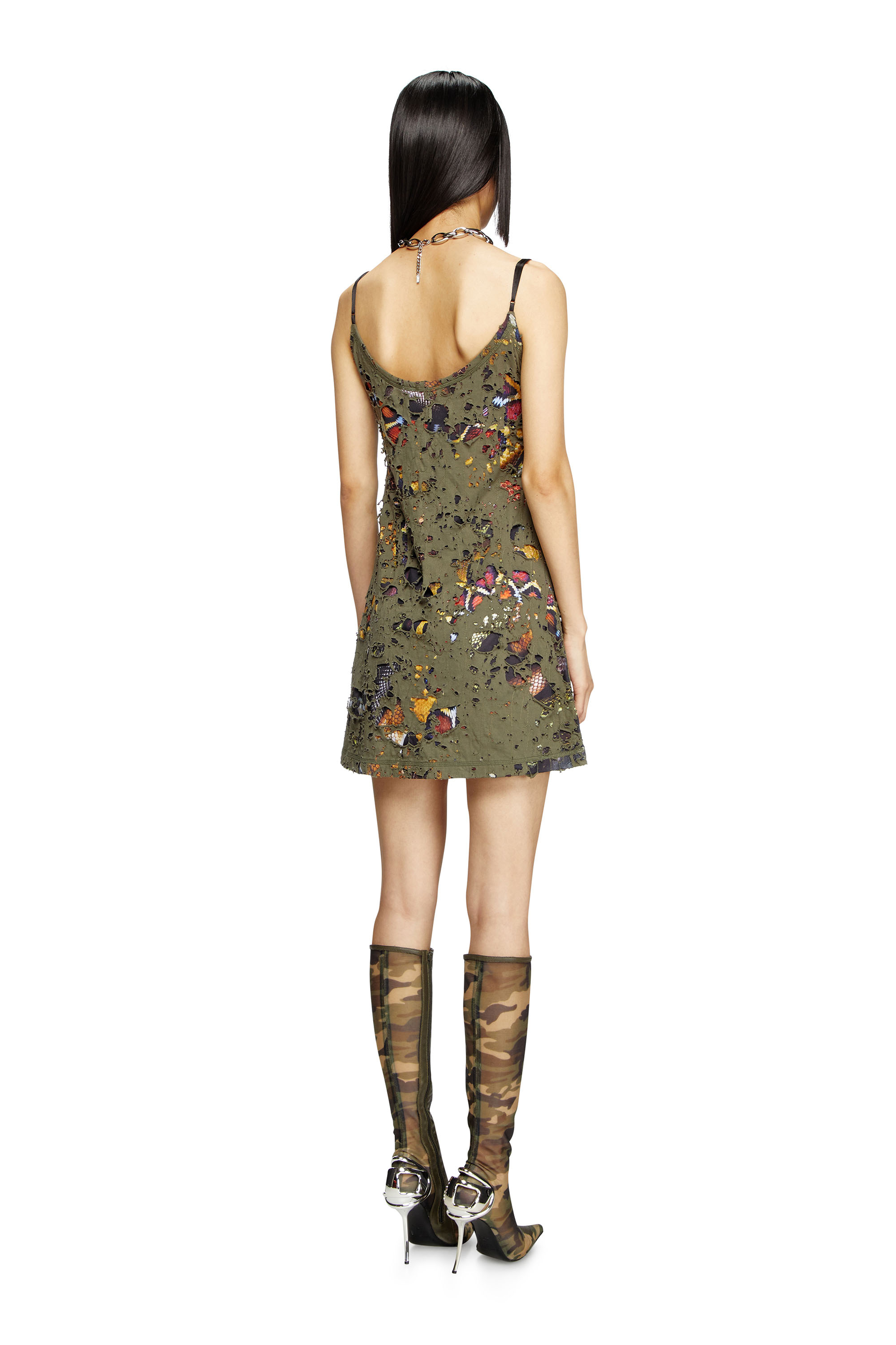 Diesel - CL-D-JENA-DEV-SNAKE, Woman's Destroyed snake-print slip dress in Olive Green - 4