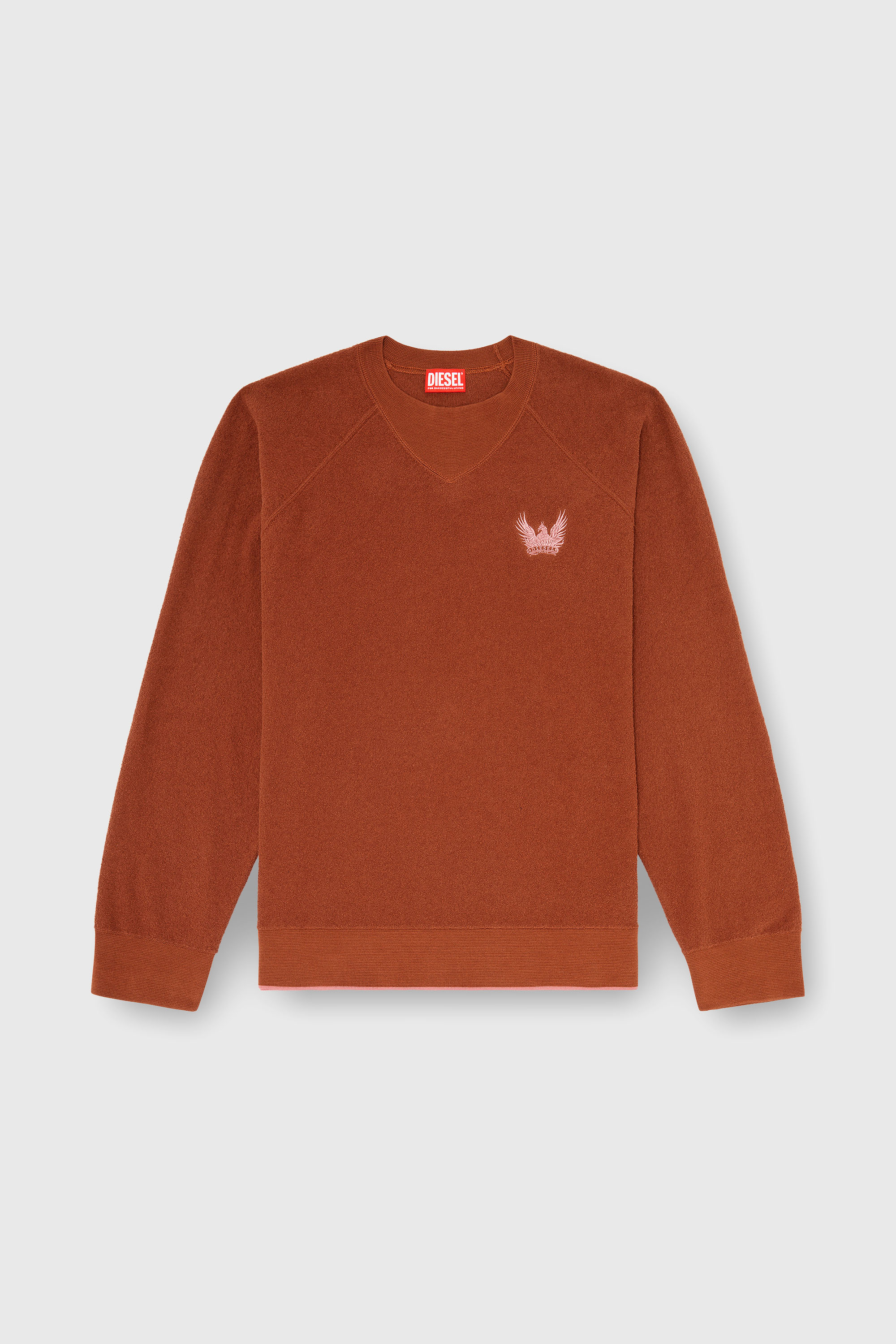 Diesel - K-RALFS, Man's Boucl&eacute; jumper with Phoenix embroidery in Brown - 2