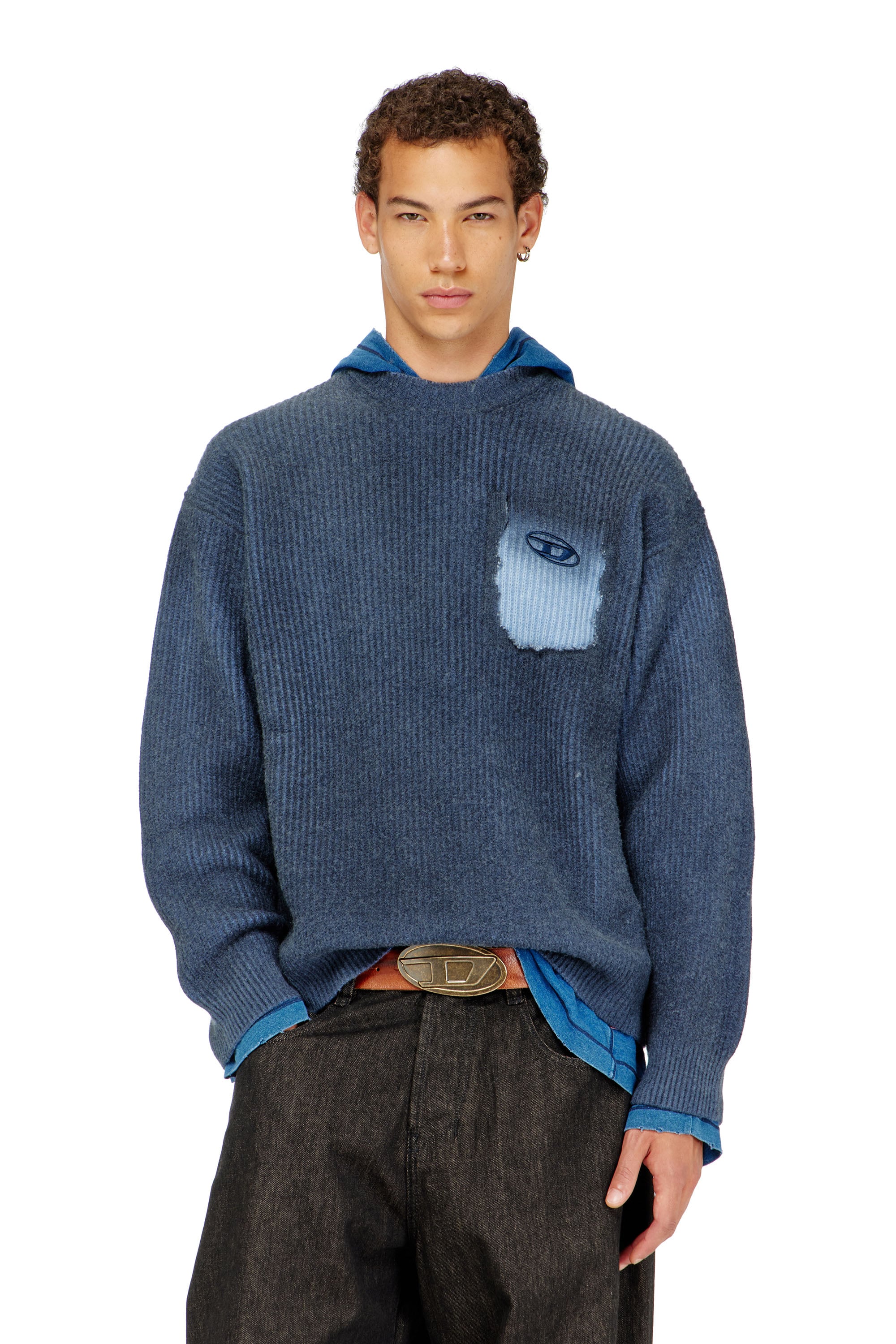 Diesel - K-PICKLER, Man's Wool-blend jumper with mock pocket in Blue - 1