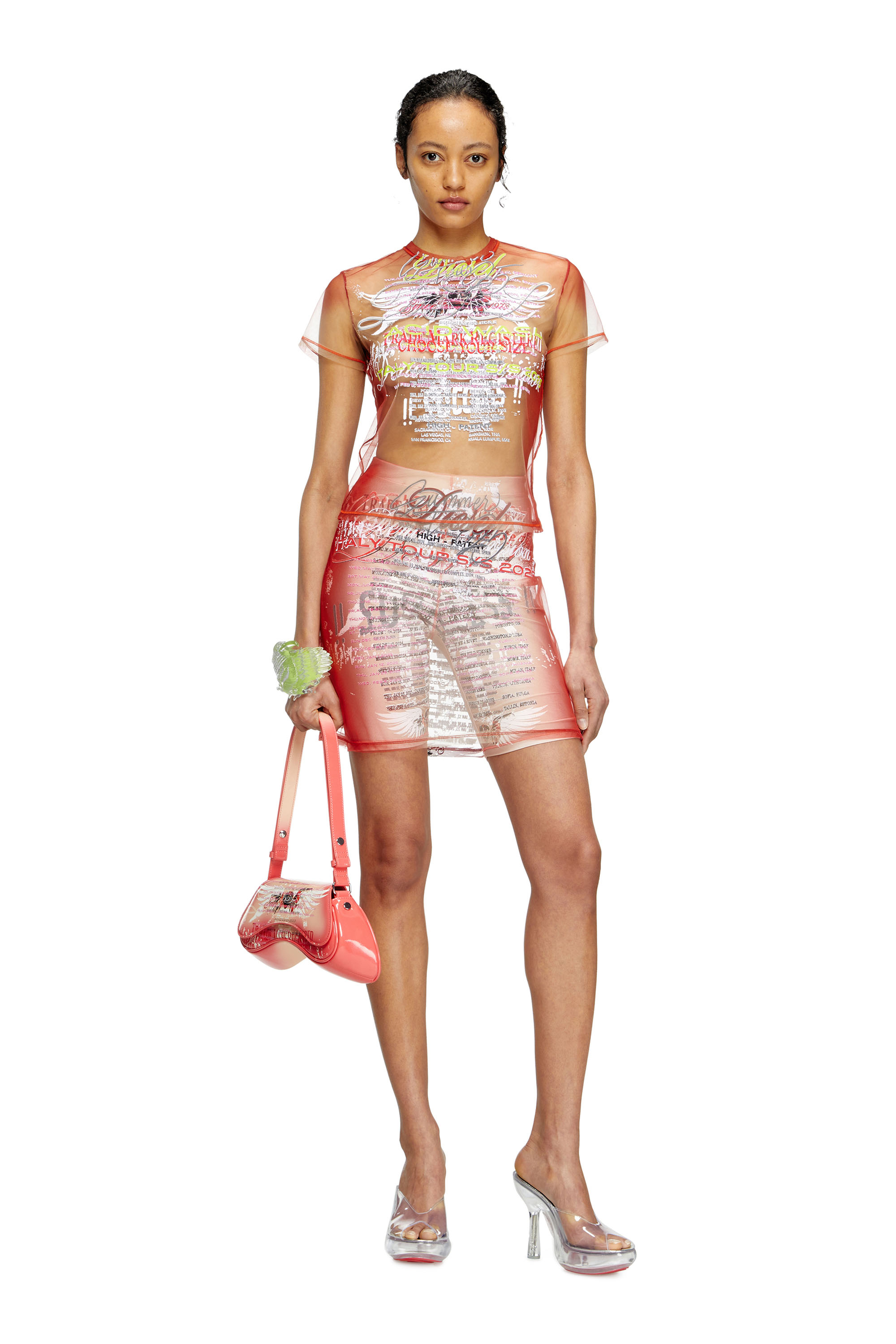 O-LYMPIAC, Pink Diesel - O-LYMPIAC, Woman's Layered skirt with lyrics print in Pink - 1
