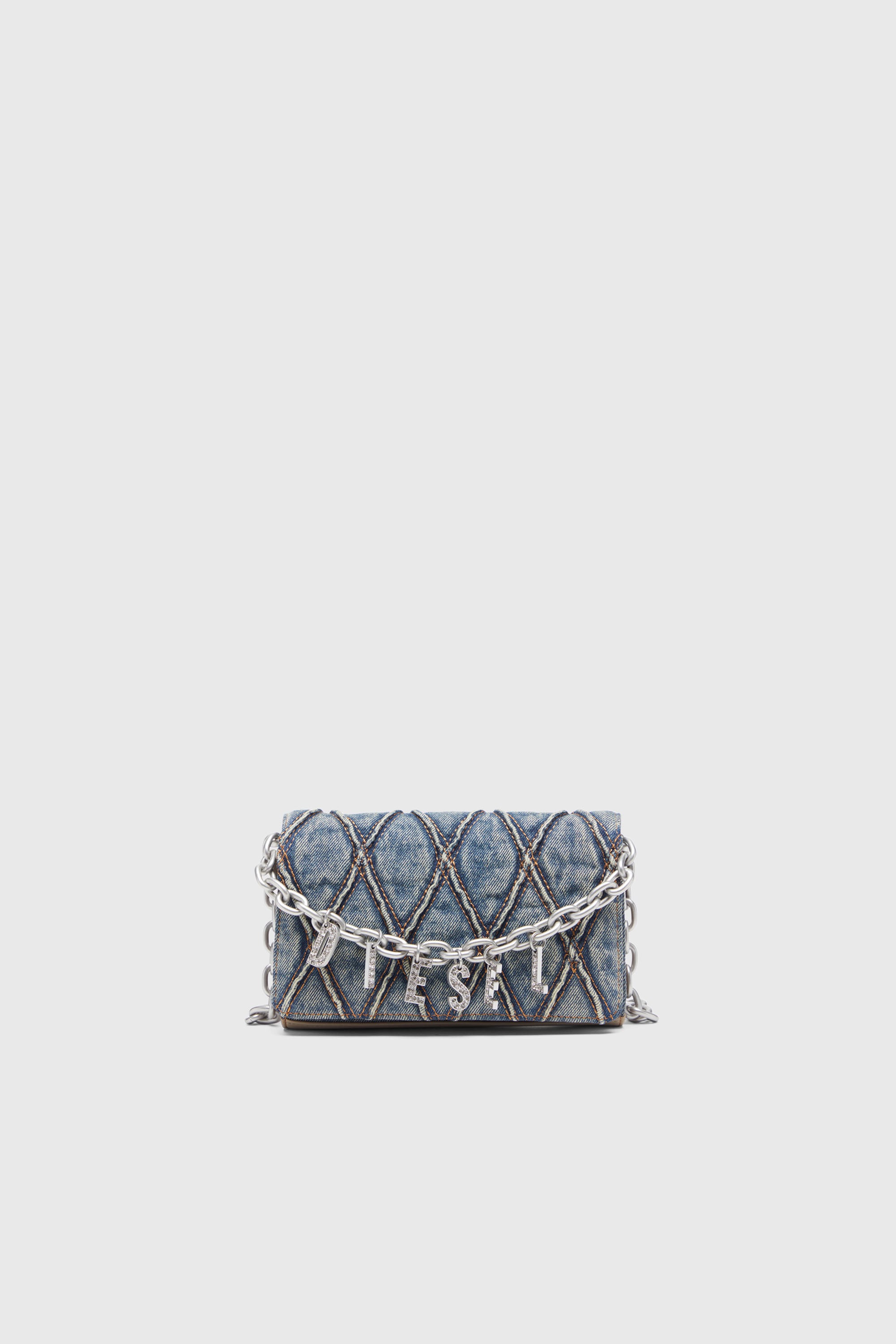 Diesel - CHARM-D WALLET STRAP, Woman's Wallet purse in argyle quilted denim in Blue - 1