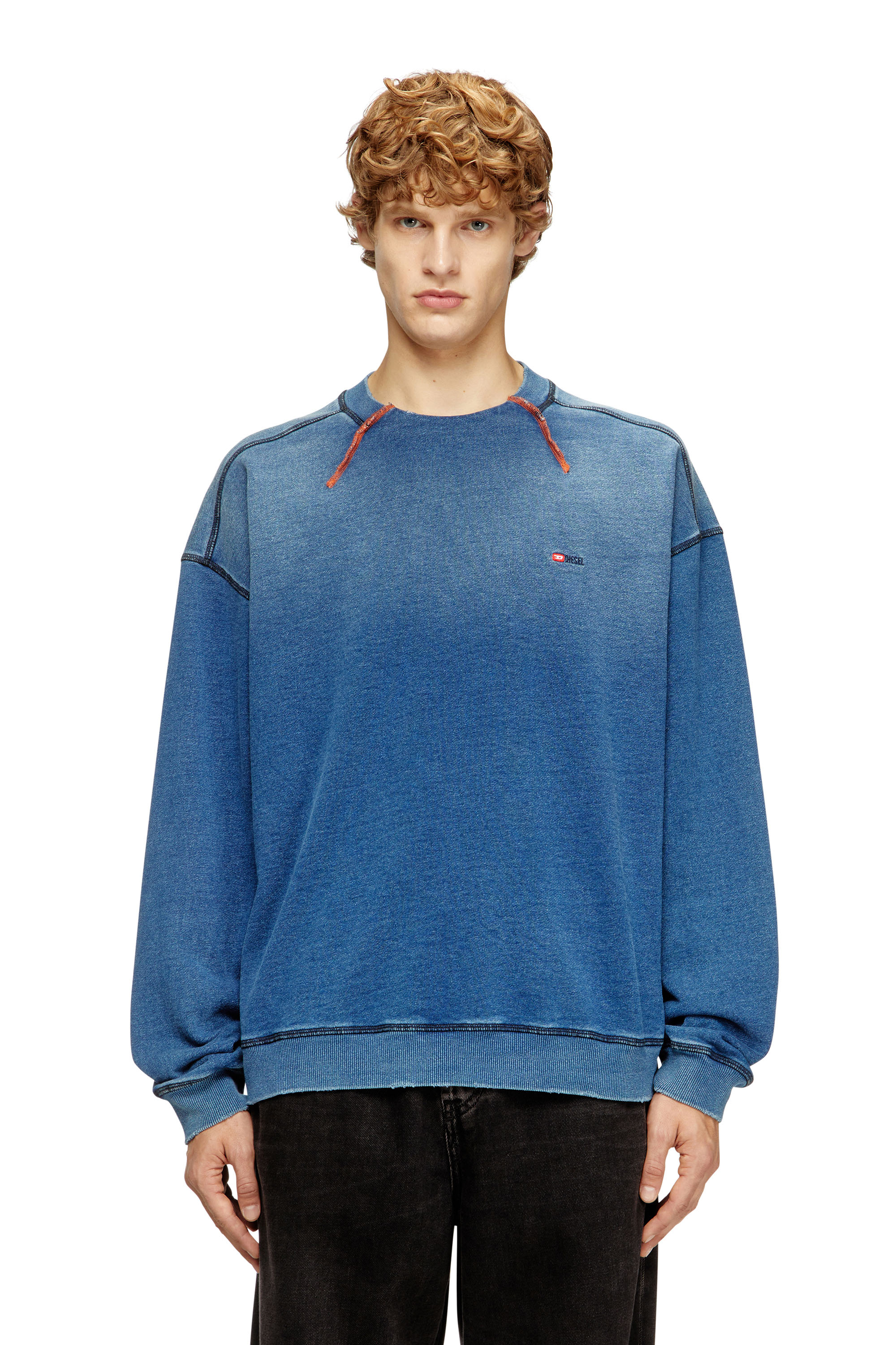 Diesel - S-CRAO-BOXT, Man's Cotton sweater with contrasting stitching in Blue - 3