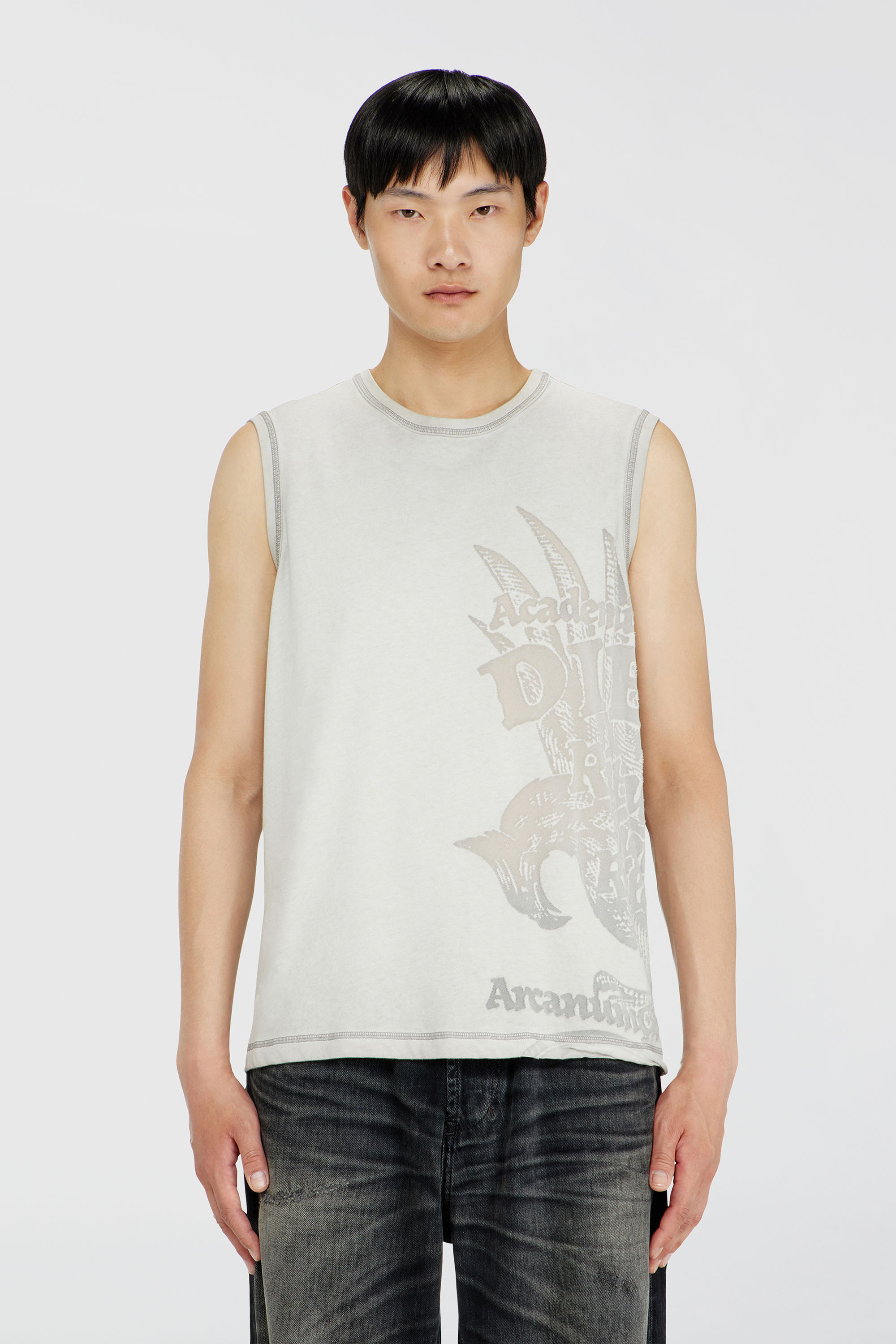 Diesel - T-RAWBISCO, Man's Sleeveless jersey top with embossed graphics in Light Grey - 1