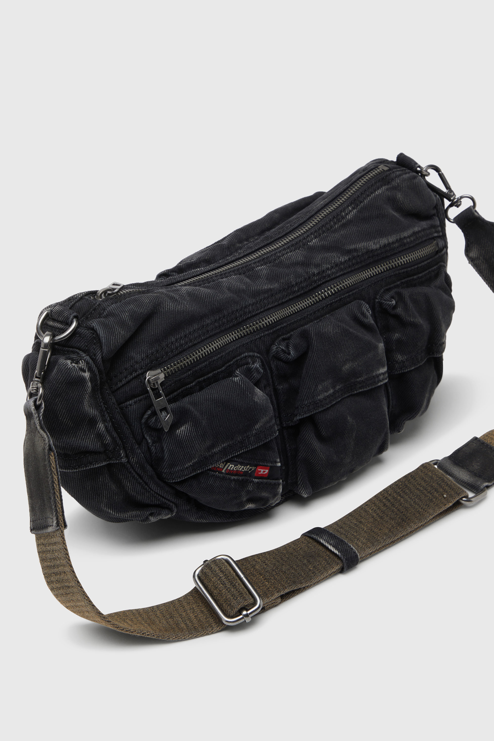 Diesel - MULTI-PKTS SHOULDER BAG X, Unisex's Multi-Pkts-Multipocket bag in washed denim in Black - 3