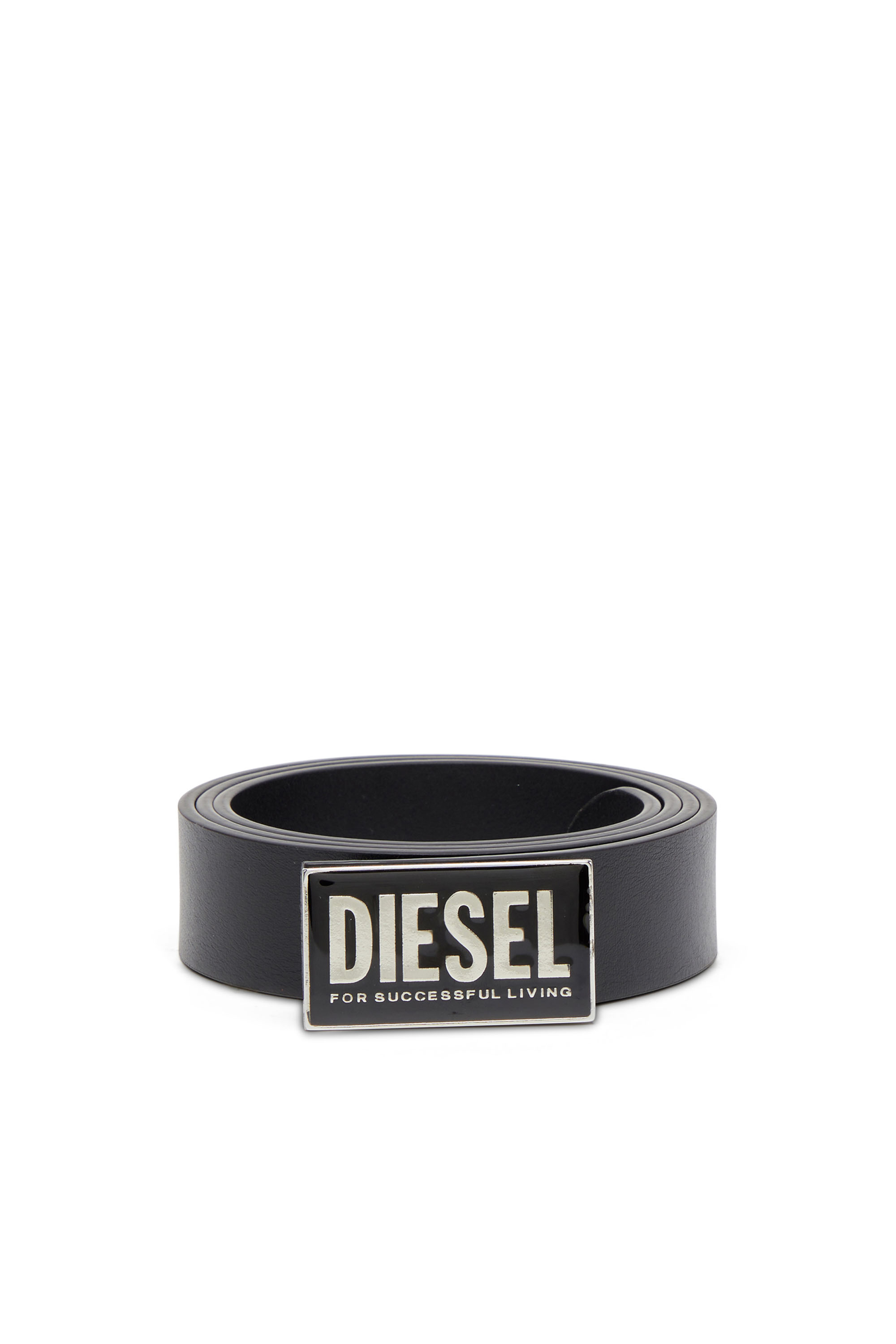 Diesel - B-GLOSSY II, Man's Leather belt with glossy logo buckle in Black - 1