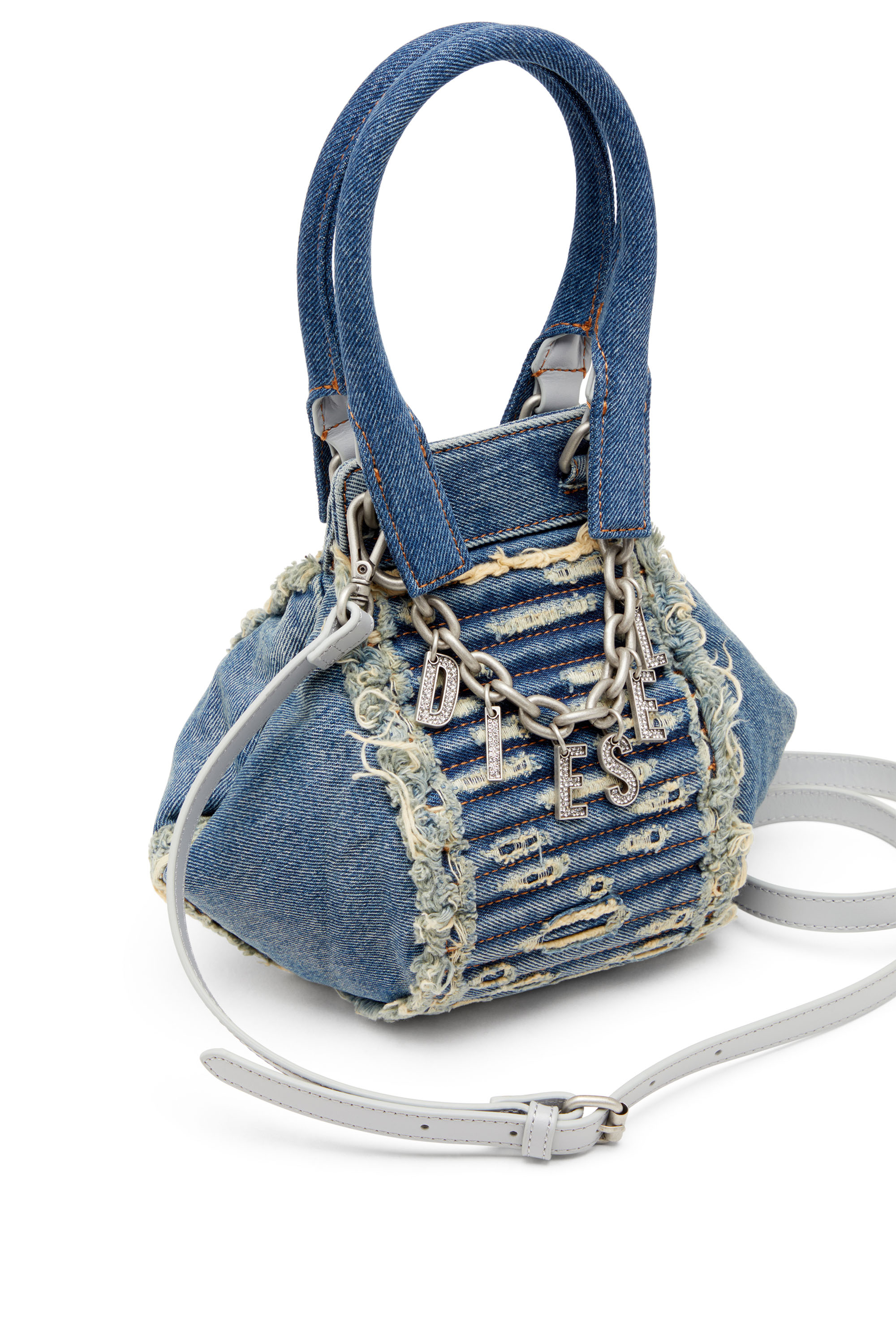 Diesel - D-VINA-XS, Woman D-Vina-Xs-Handbag in distressed quilted denim in Blue - Image 5