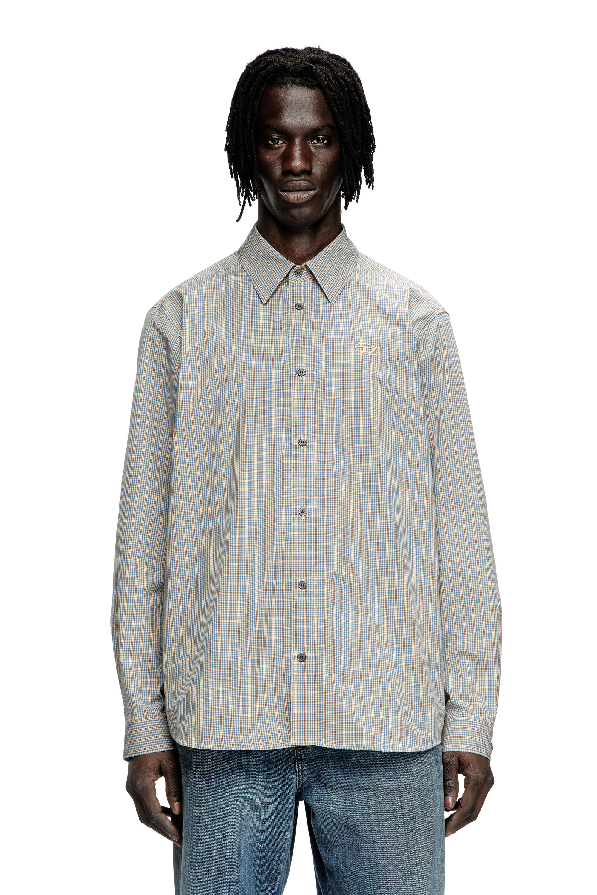 Diesel - S-SIMPLY-DLBV, Man's Checked shirt with Oval D embroidery in Brown/Grey - 3