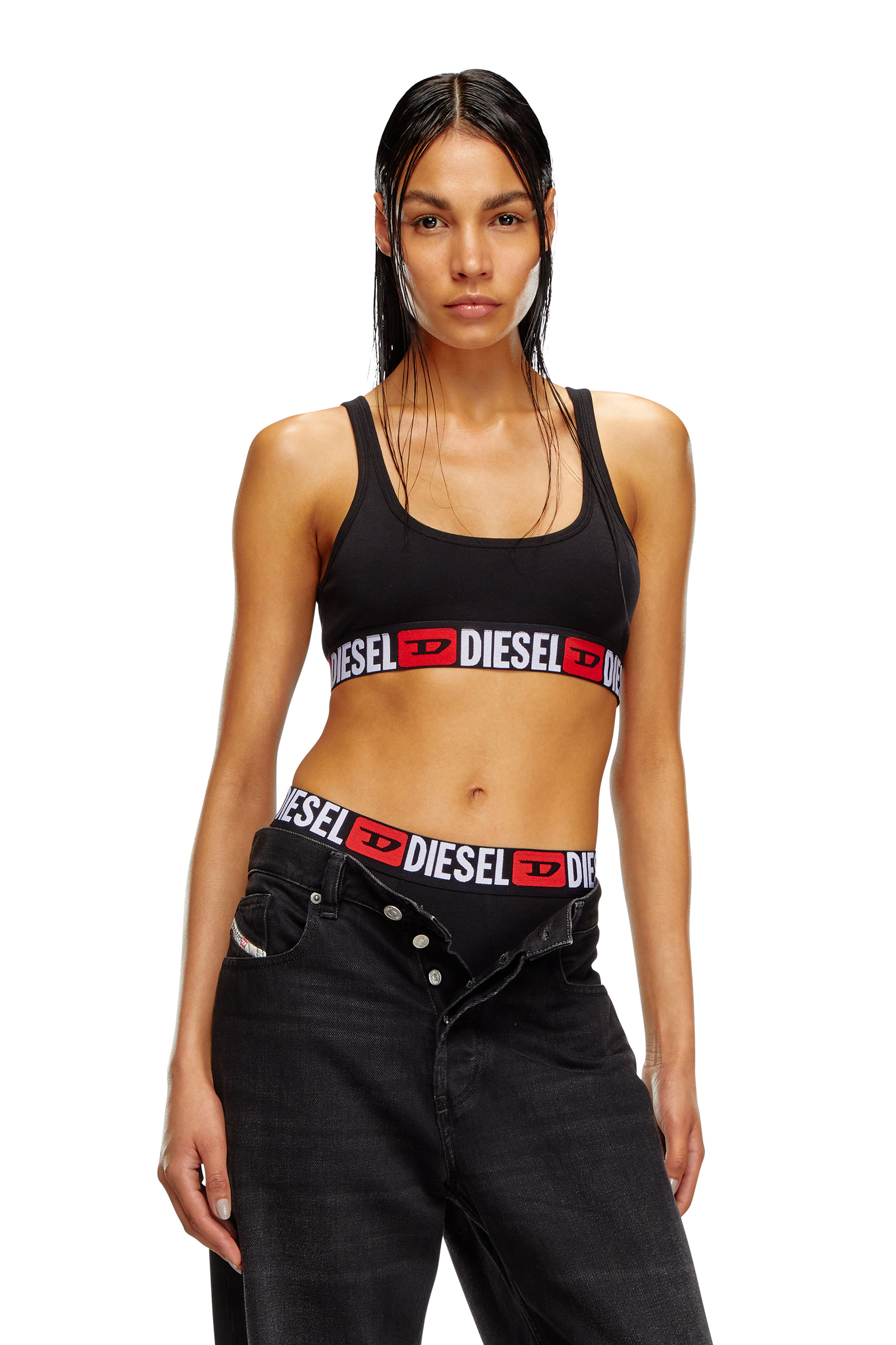 Diesel - UFSB-ORIBA, Woman Ribbed bralette with logo band in Black - Image 1