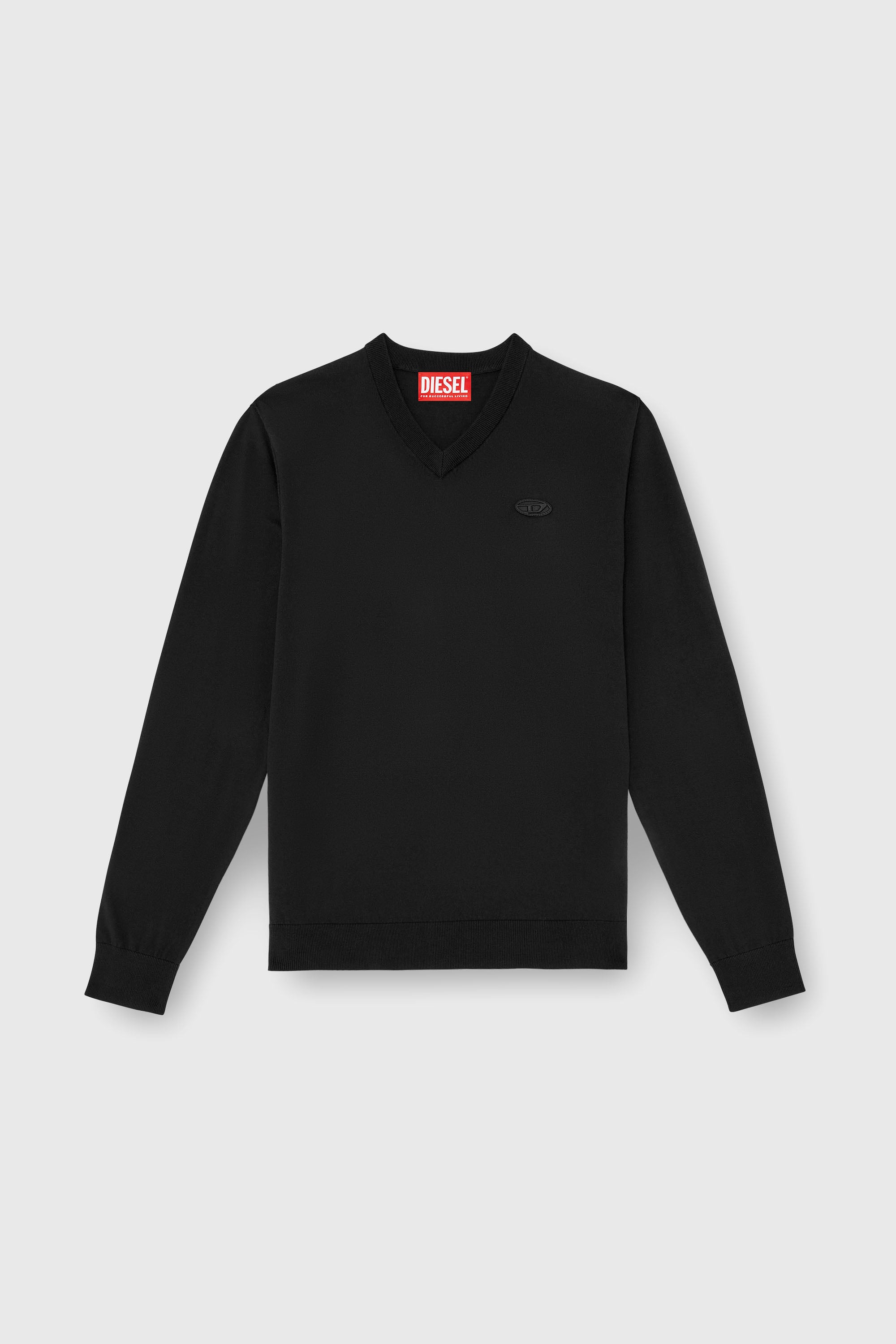 Diesel - K-FREEX-VNECK-TAG-T92, Man's Cotton knit V-neck with tonal Oval D logo in Black - 1