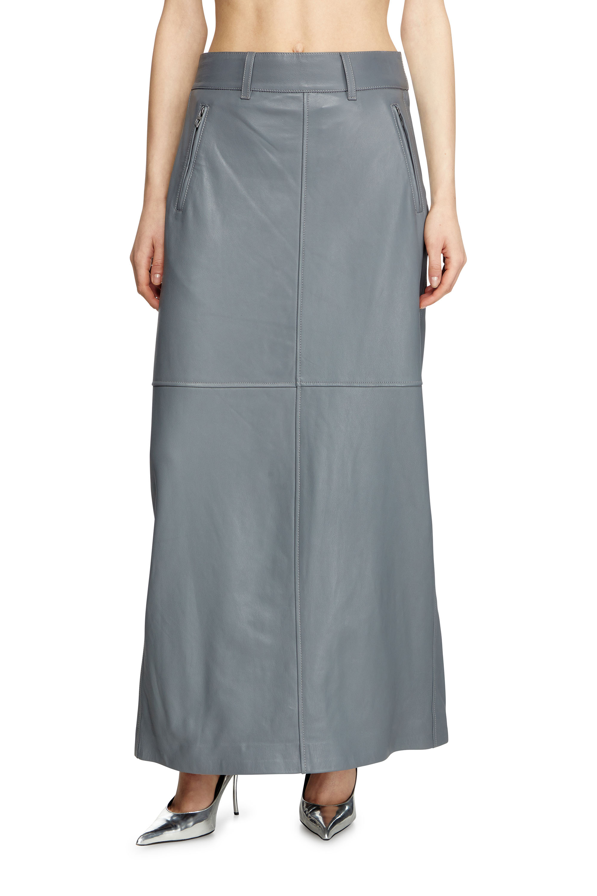 Diesel - L-UCY, Woman's Long leather skirt in Grey - 1