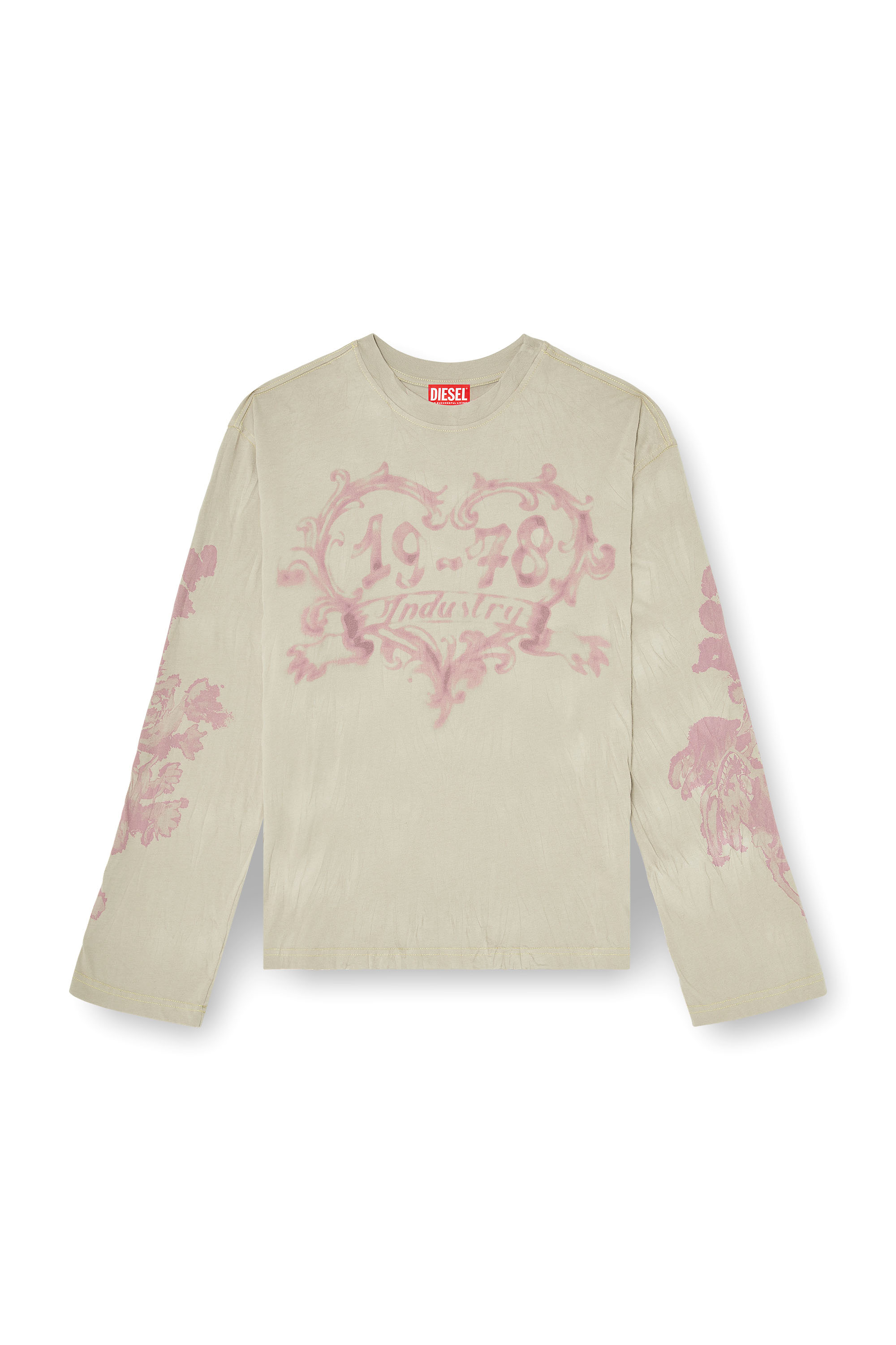 Diesel - T-HILARY-LS-AA1, Woman's Cotton long-sleeve T-shirt with graphic print in Beige - 3