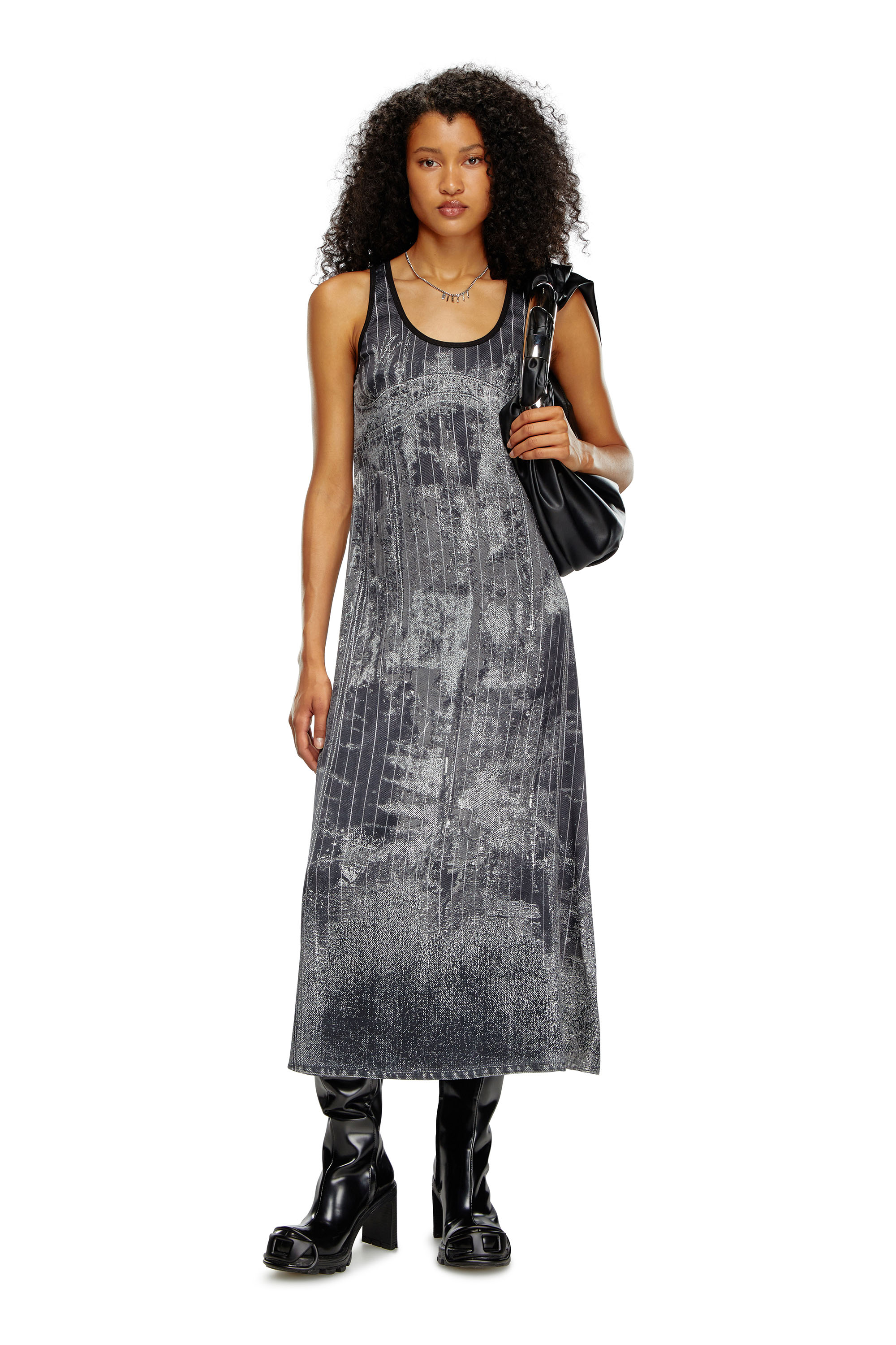 Diesel - D-SCREET, Woman Midi dress with print of pinstripe denim in Black - Image 2
