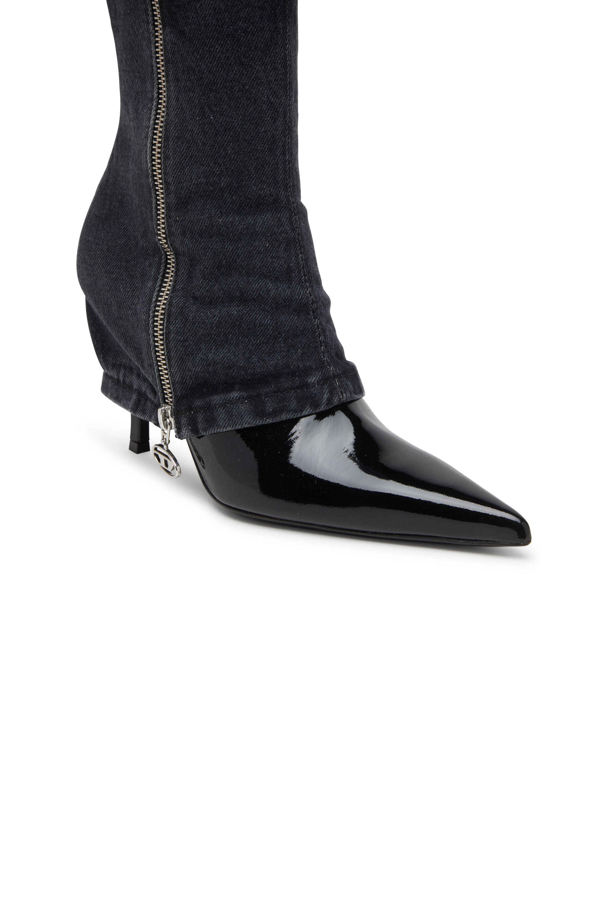 D-VENUS TWISTED BOOT, Black Diesel - D-VENUS TWISTED BOOT, Woman's D-Venus-Stiletto knee boots with jean trompe l'oeil in Black - 4