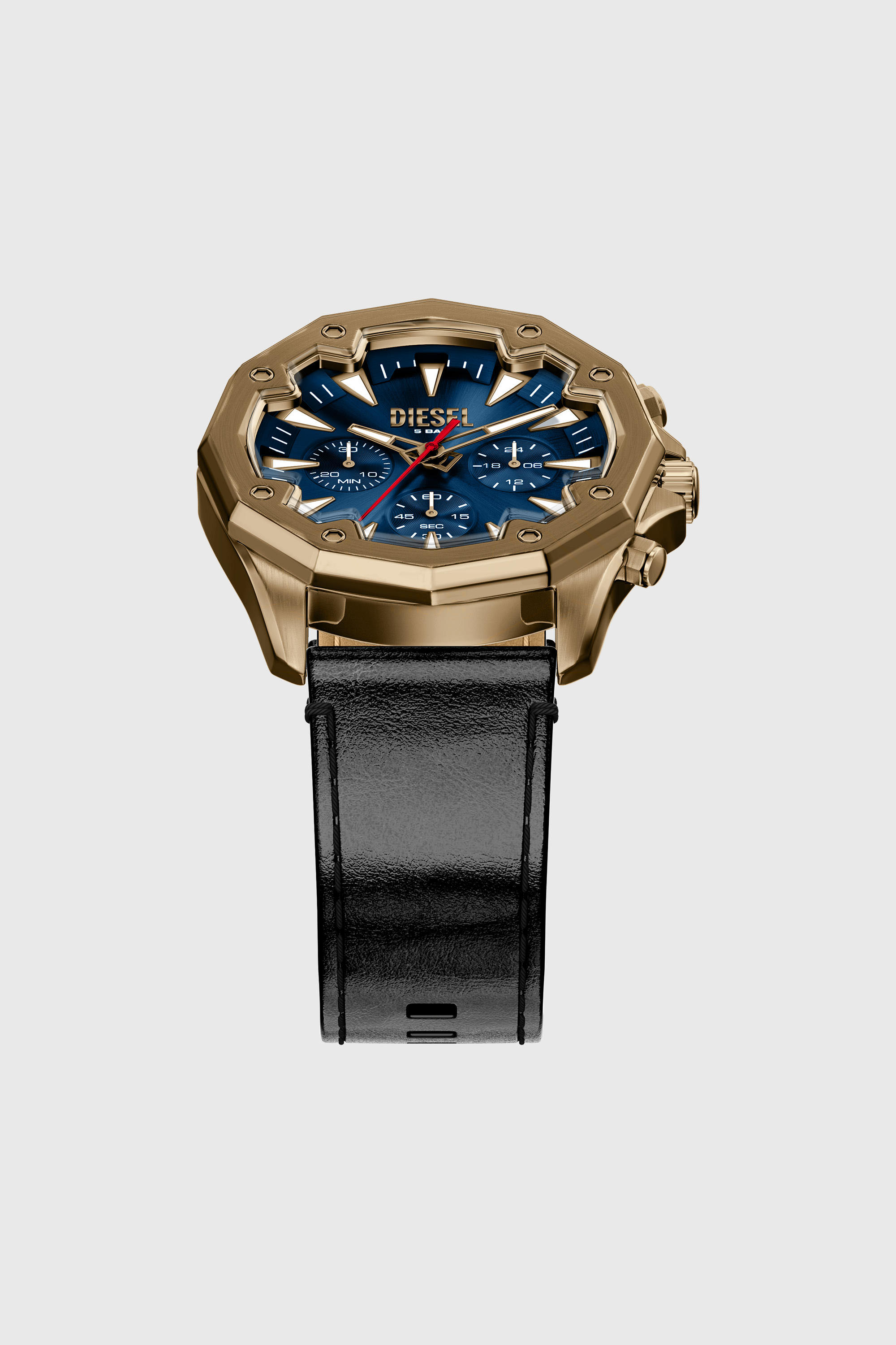 Diesel - DZ4733 WATCH, Man's Stinger antique gold-tone leather watch in Black - 4