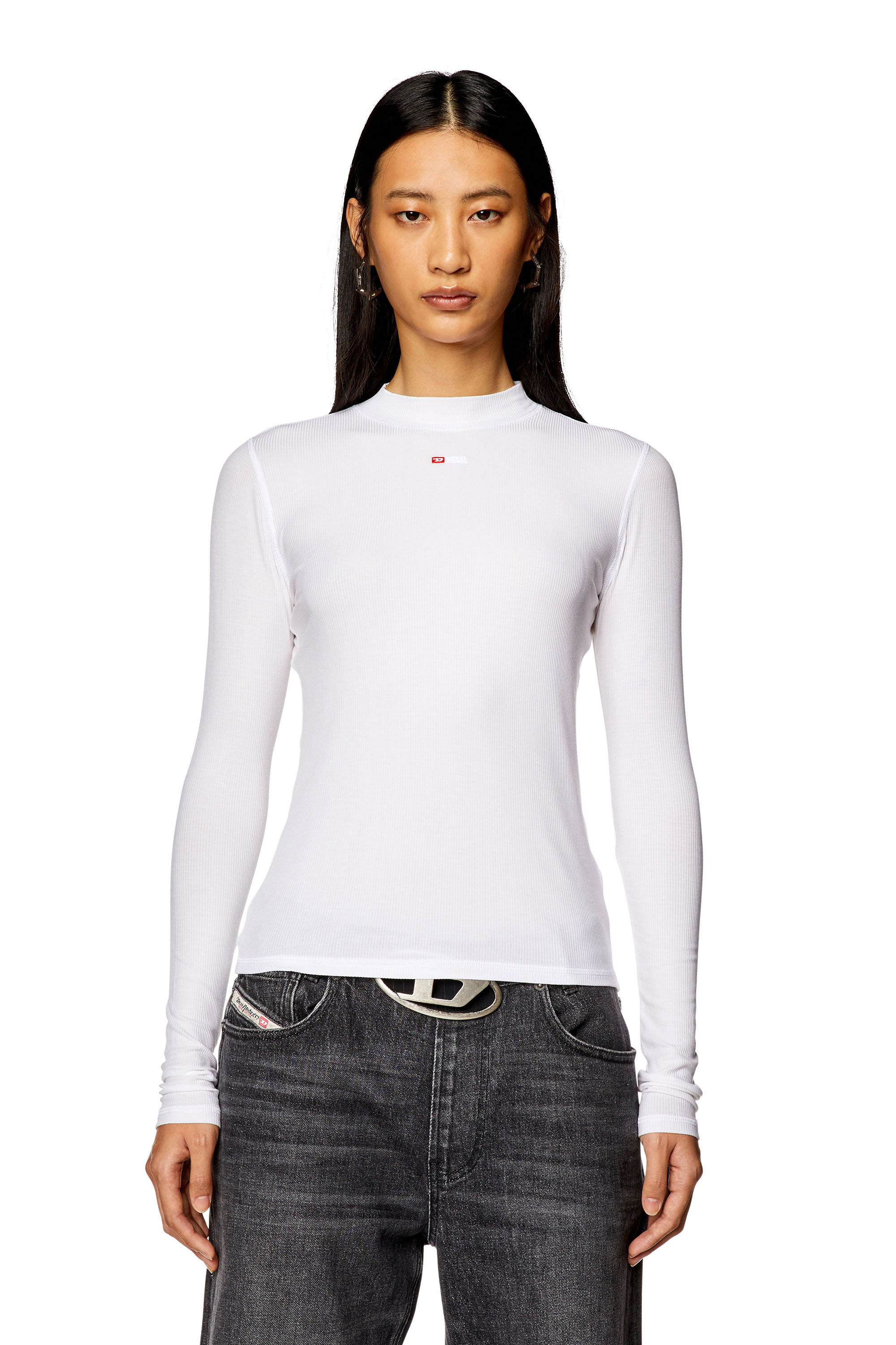 Diesel - T-MOKKY-LS-MICRODIV, Woman Ribbed top with mock neck in White - Image 4
