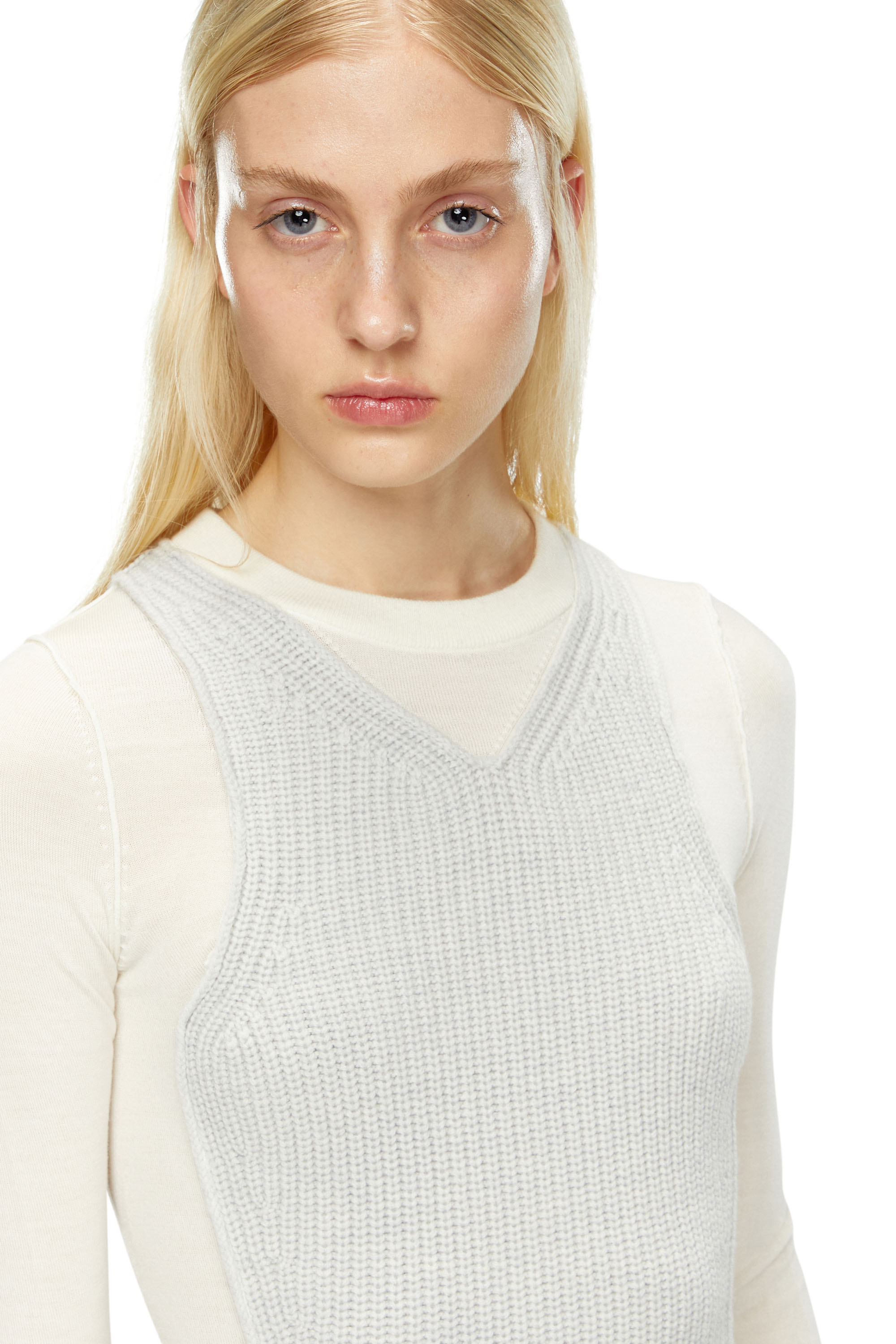 Diesel - M-ARENA, Woman Short knit dress with layered effect in White - Image 3