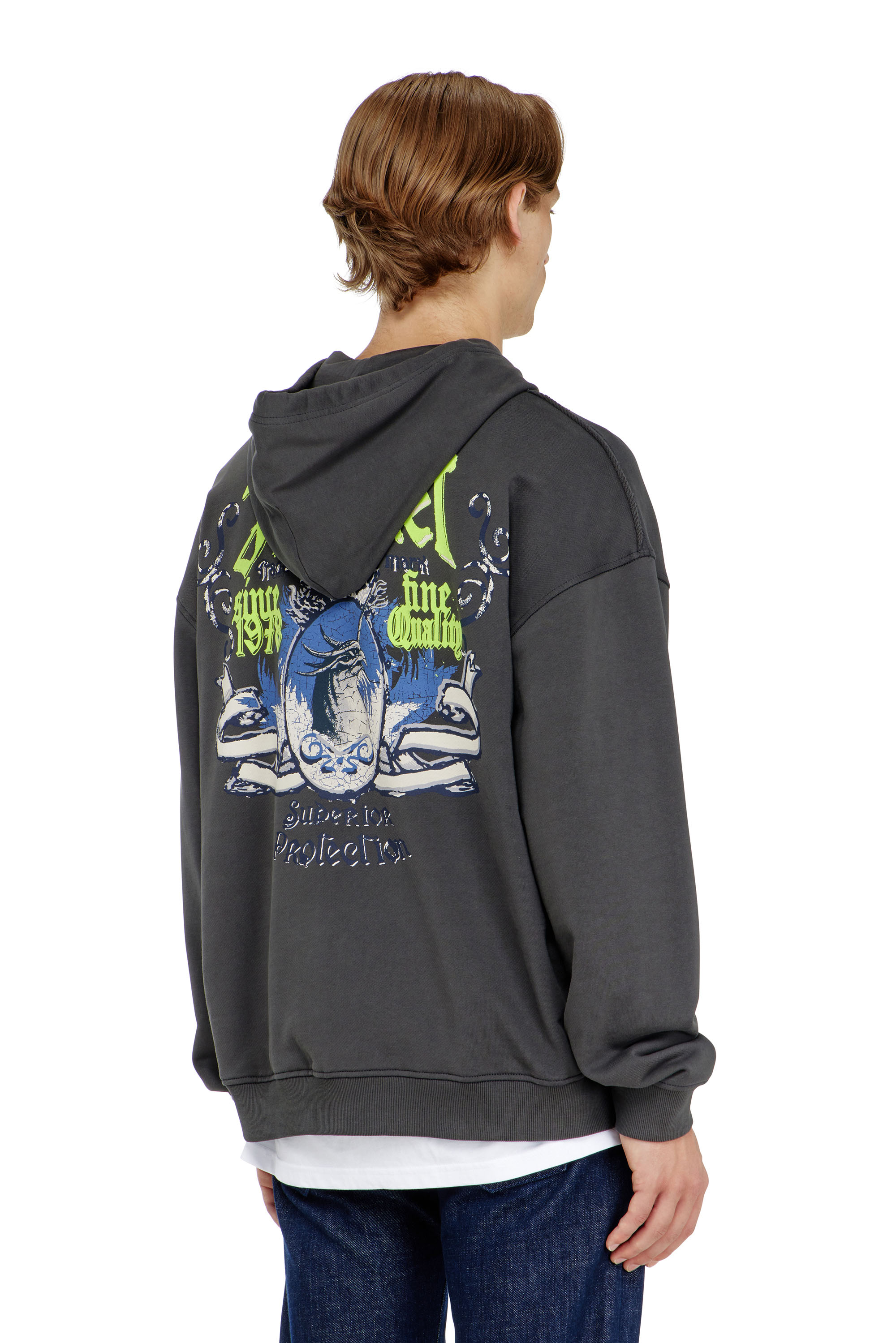 Diesel - S-BOXT-HOOD-AA2, Man's Cotton hoodie with flocked graphics in Dark grey - 4