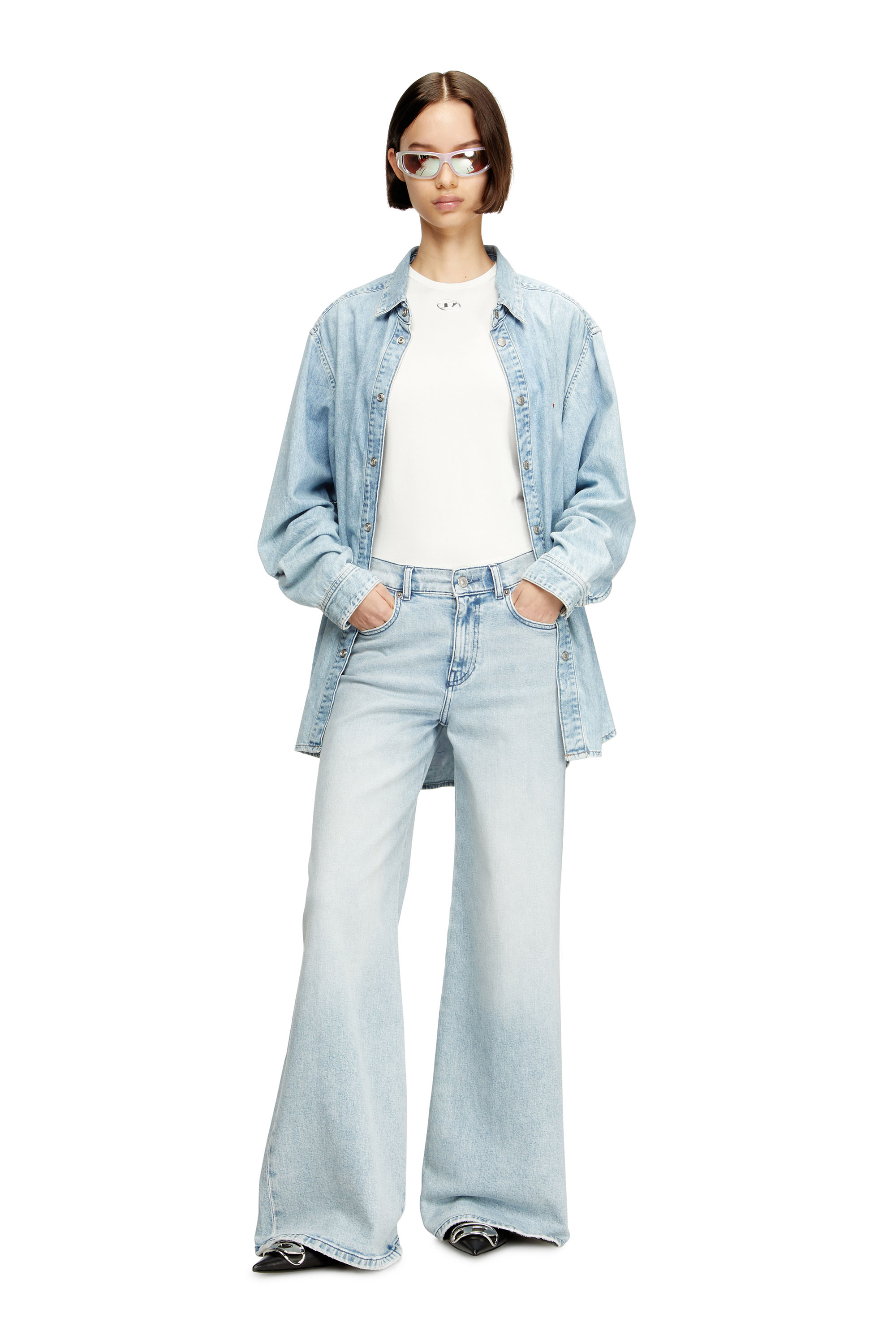 Diesel - T-UNCUTIESLONG-OD, Woman's Slim-fit T-shirt with metallic Oval D in null - 1