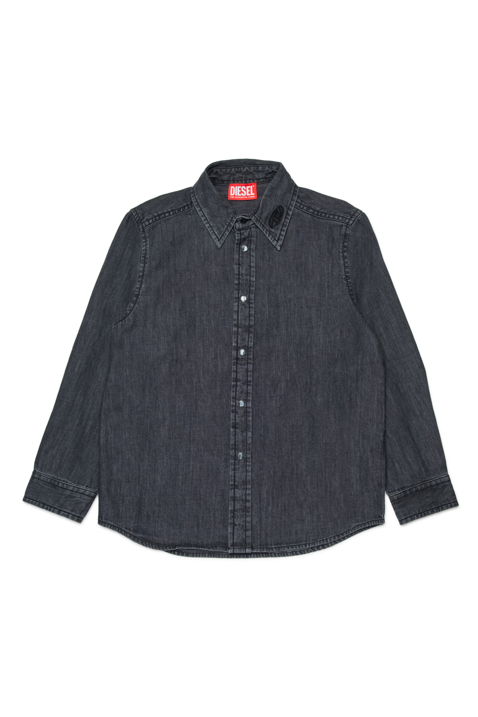 Diesel - CSIMPLY-OVER, Man's Denim shirt with snap buttons in Black/Dark grey - 1