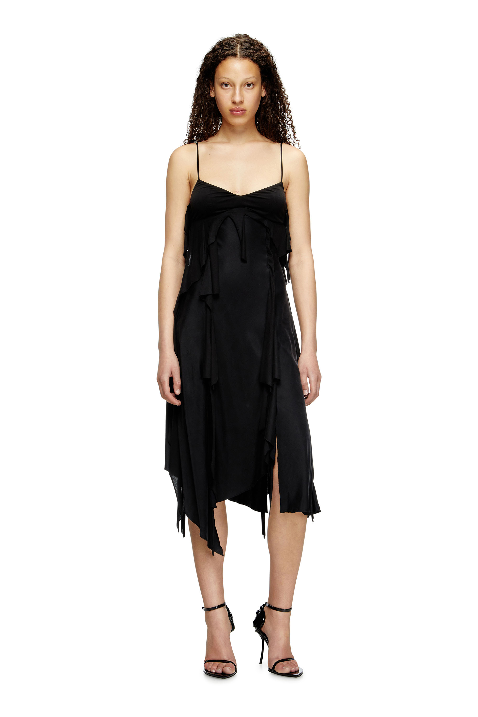 Diesel - D-ANCER, Woman's Satin dress with raw-cut flounces in Black - 3