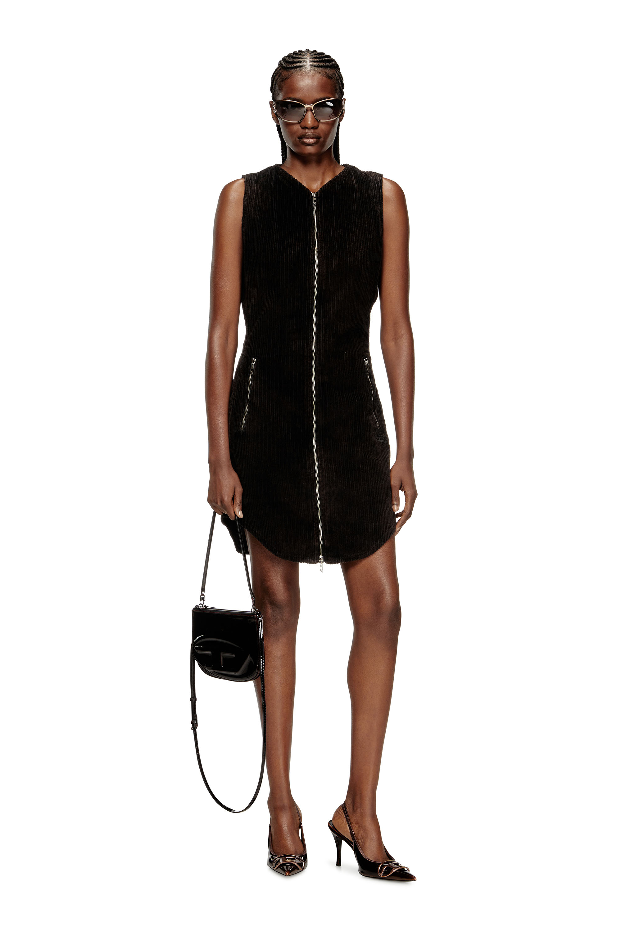 D-ENEA, Black Diesel - D-ENEA, Woman's Cotton mini dress with front zipper in Black - 1