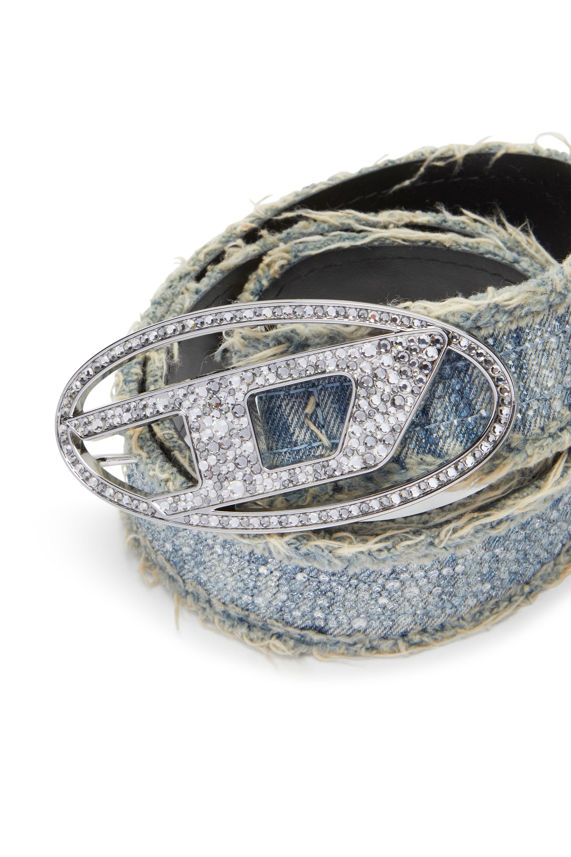 Diesel - B-1DR STRASS, Woman Leather-backed denim belt with crystals in Blue - Image 3