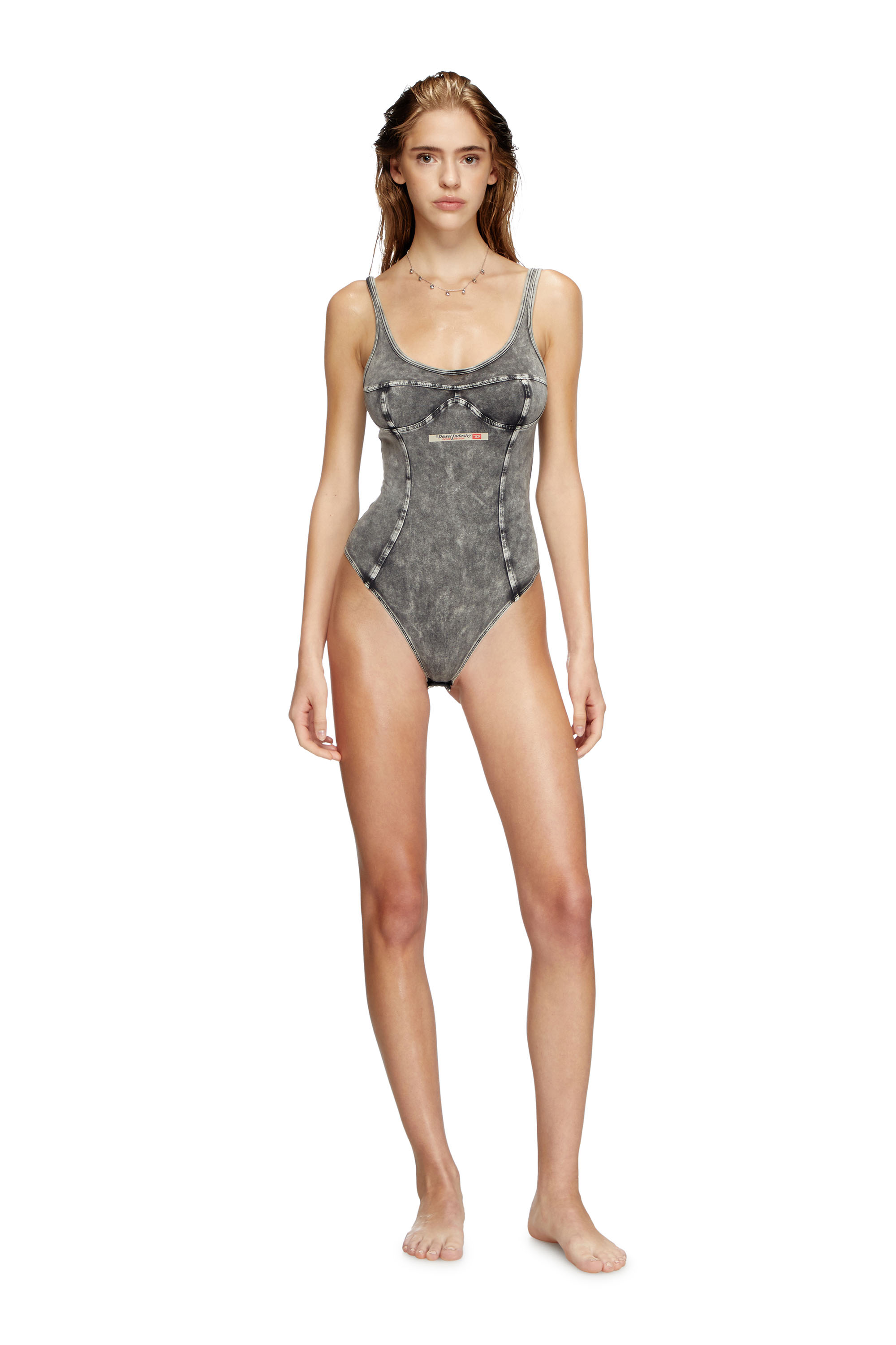 Diesel - UFBY-DENIM-CAMI-BODYSUIT, Woman's Bodysuit in denim-effect jersey in Dark grey - 2