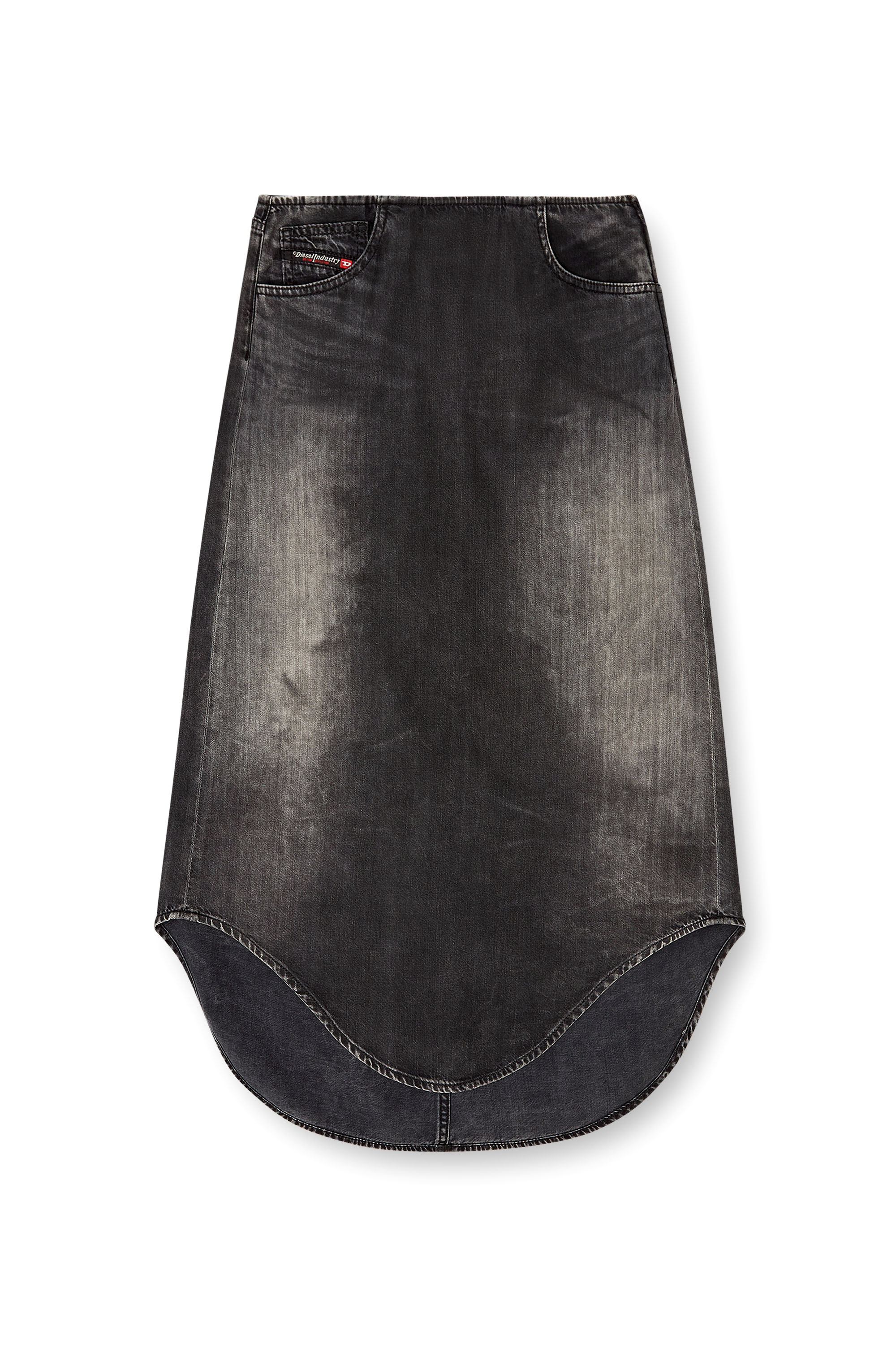 Diesel - DE-PLUMY-S, Woman's Denim midi skirt with shadow effect in Black - 3