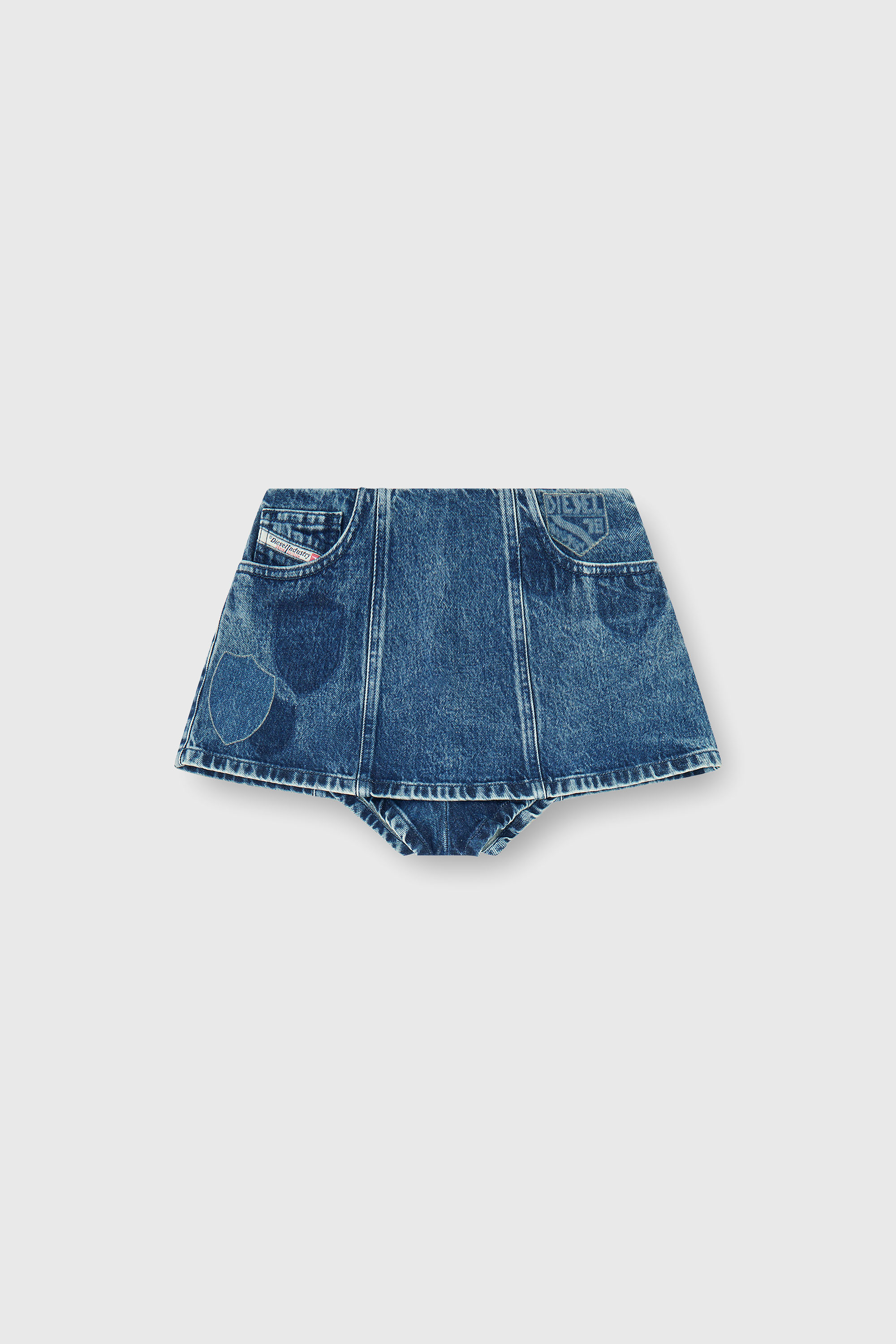 Diesel - DE-FIROVA-S, Woman's Denim peplum shorts with shadow patches in Medium blue - 2