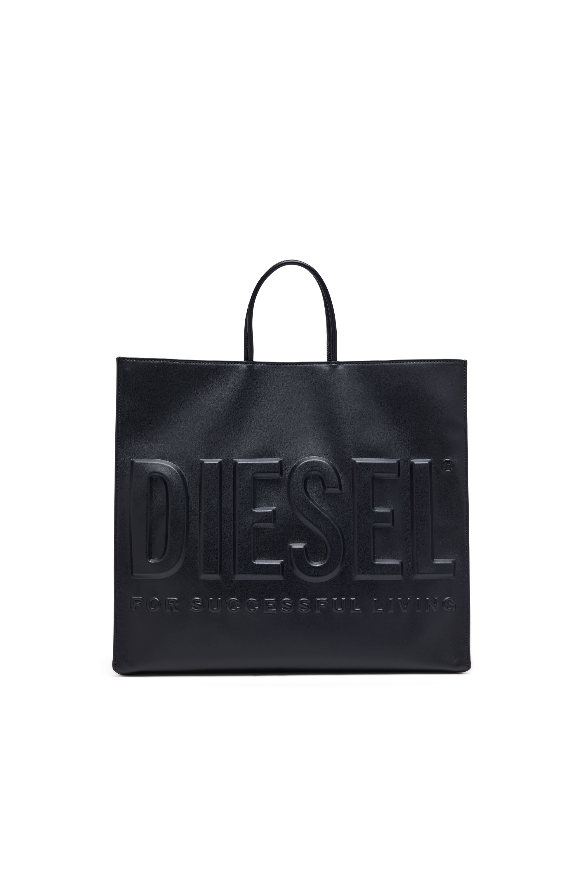 Diesel - DSL 3D TOTE EW X, Unisex Dsl 3D-Recycled PU tote bag with embossed logo in Black - Image 1