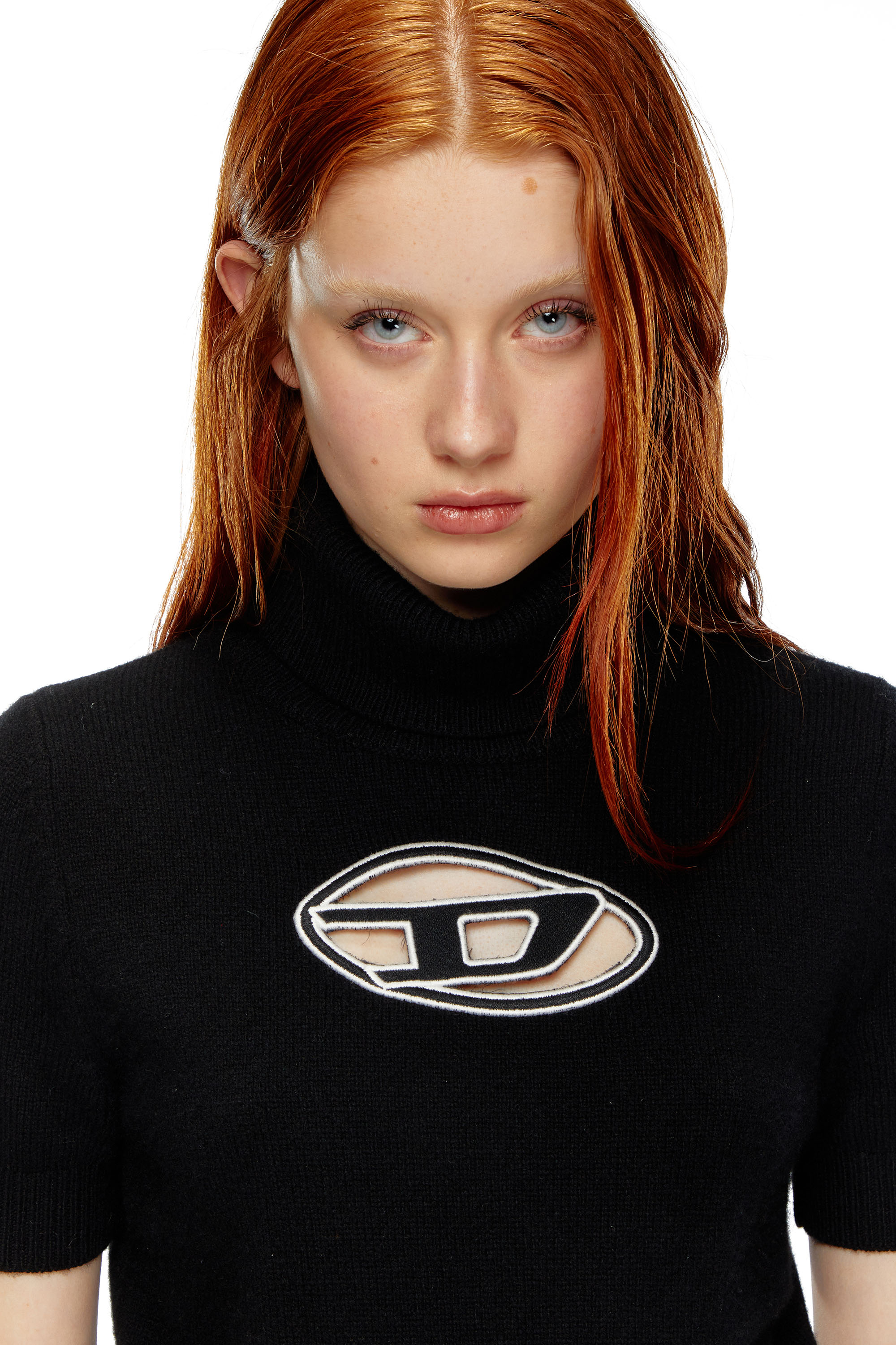 Diesel - M-ARGARET, Woman Short-sleeve jumper with cut-out logo in Black - Image 5