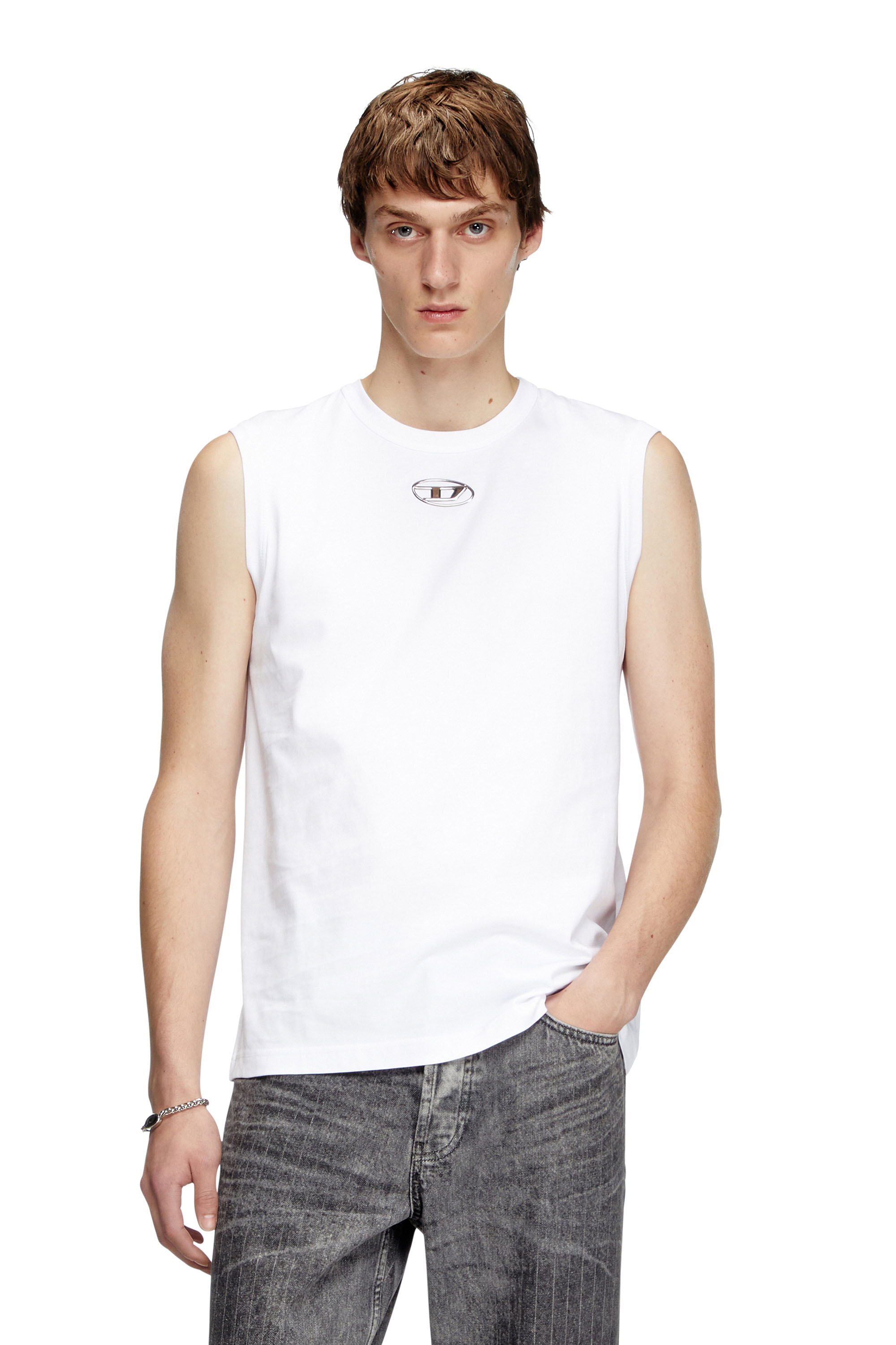 Diesel - T-BISCO-OD, Man's Tank top with metallic Oval D in White - 3